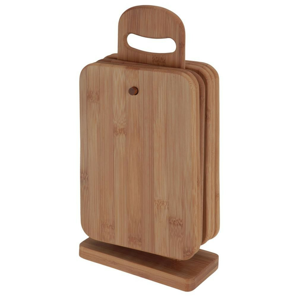 Merkloos Broodplankjes met houder - 6x - bamboe hout - 22 x 15 cm -