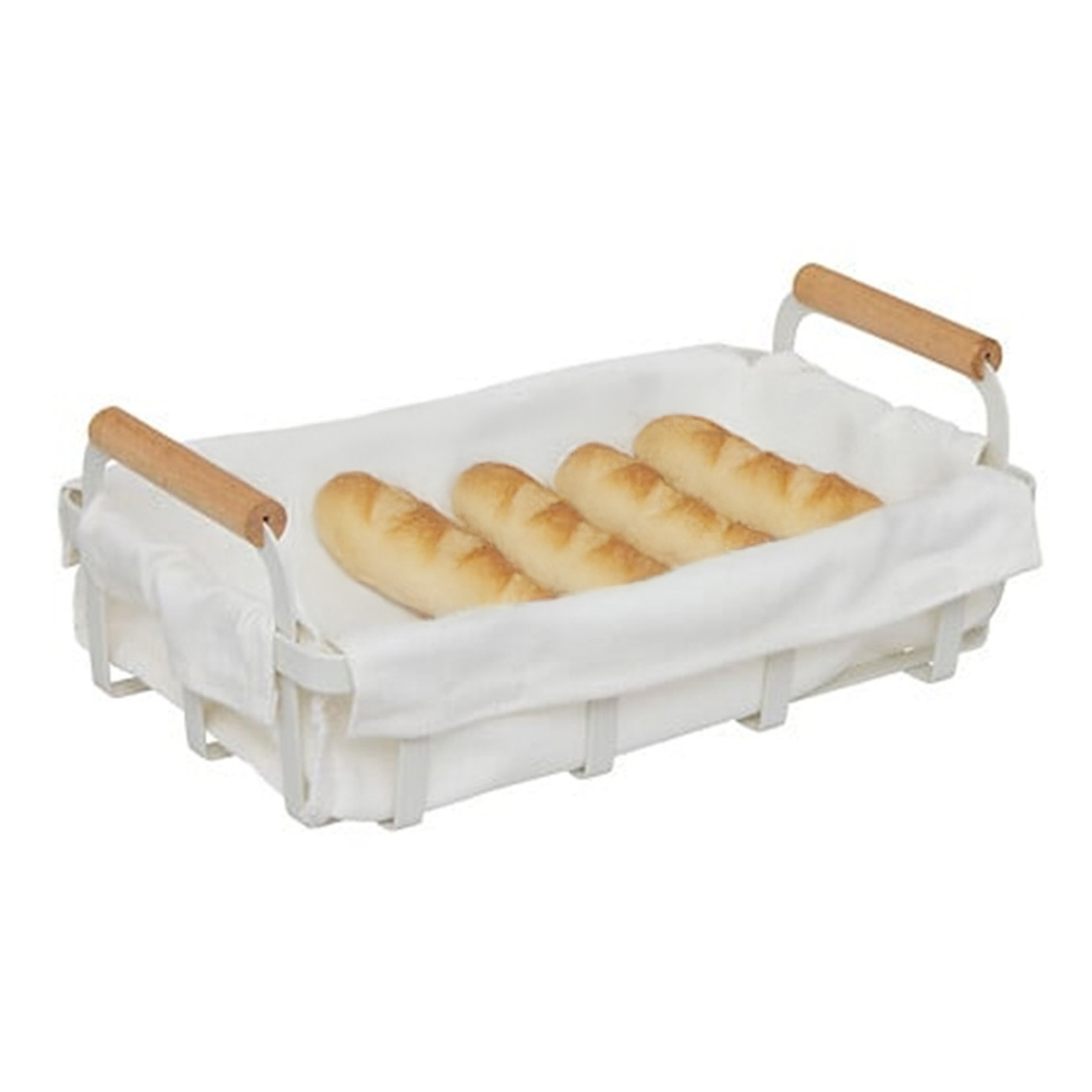 5five Broodmandje Bistro plus - metaal/stof - wit - 28 x 16 x 11 cm - met handvaten -