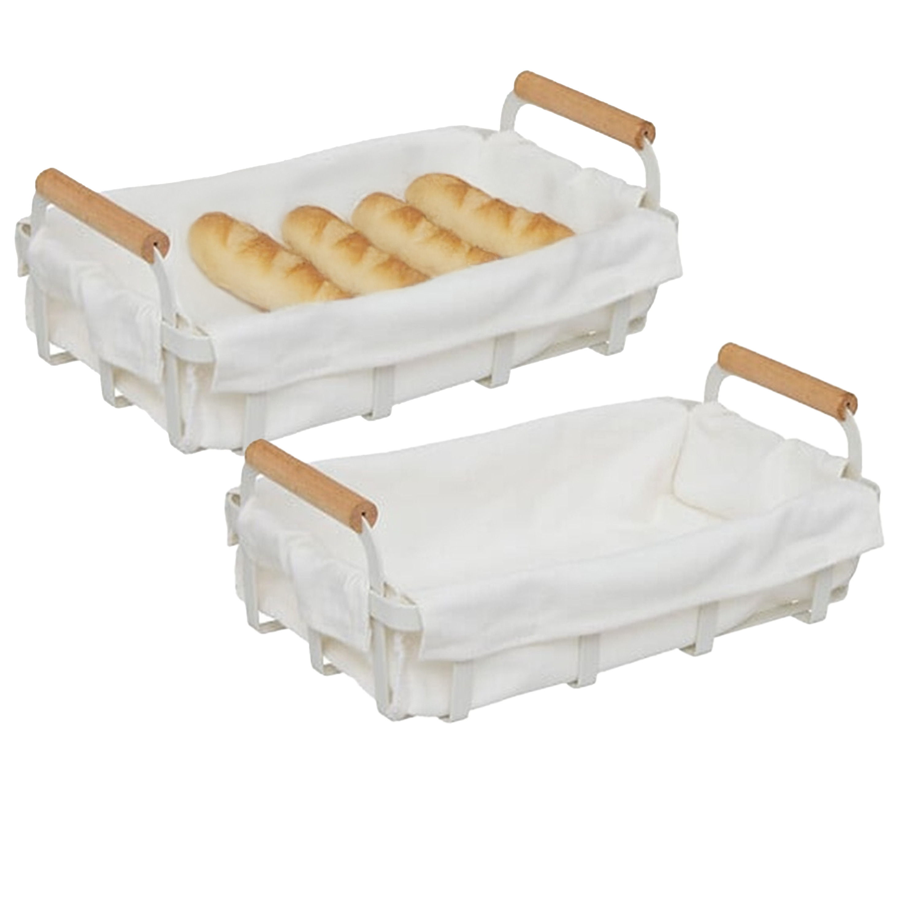 5five Broodmandje Bistro plus - 2x - metaal/stof - wit - 28 x 16 x 11 cm - met handvaten -