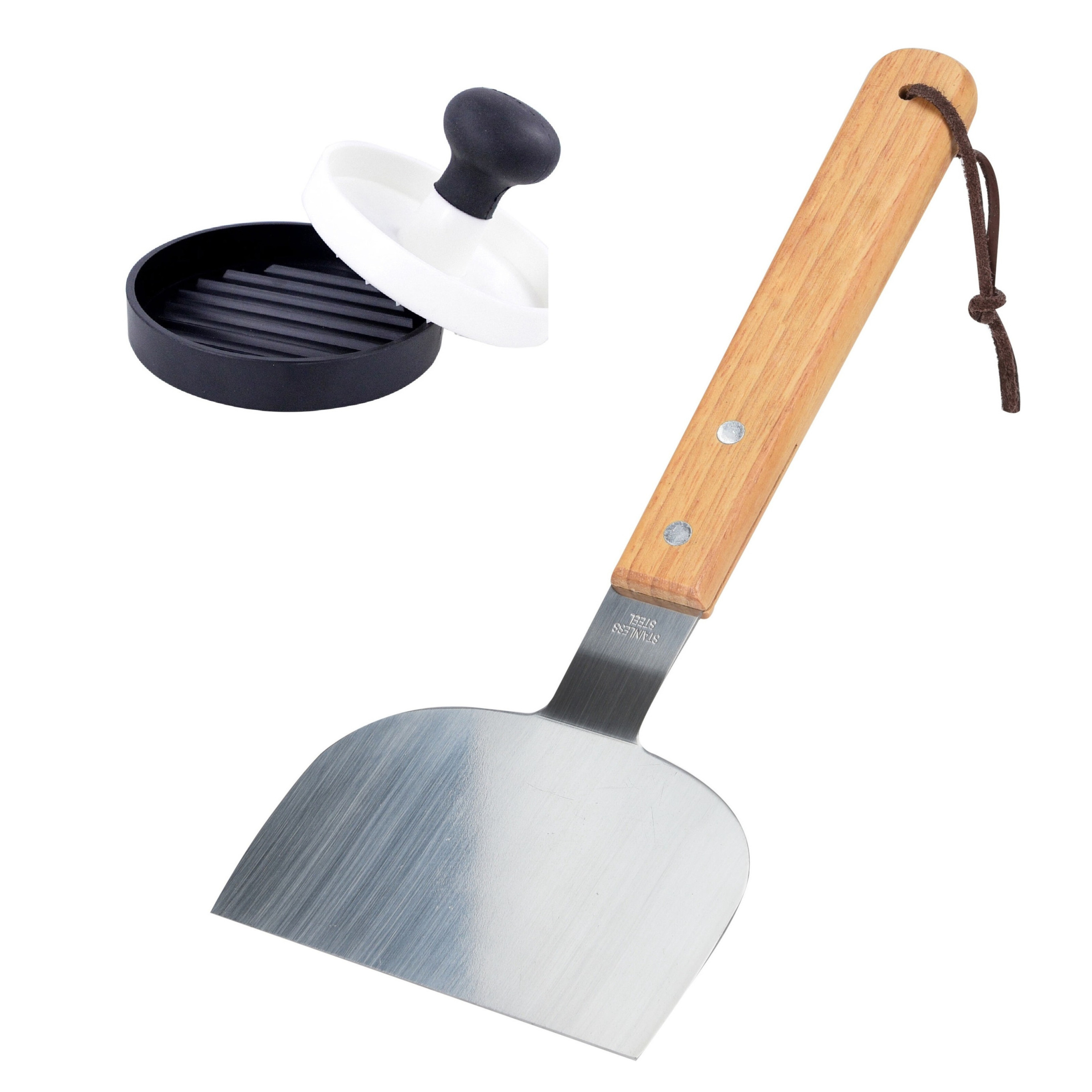 BBQ Collection BBQ/barbecue spatel - rvs - met hamburgerperser - Vleesperser - Gehaktperser - Vlees spatel -