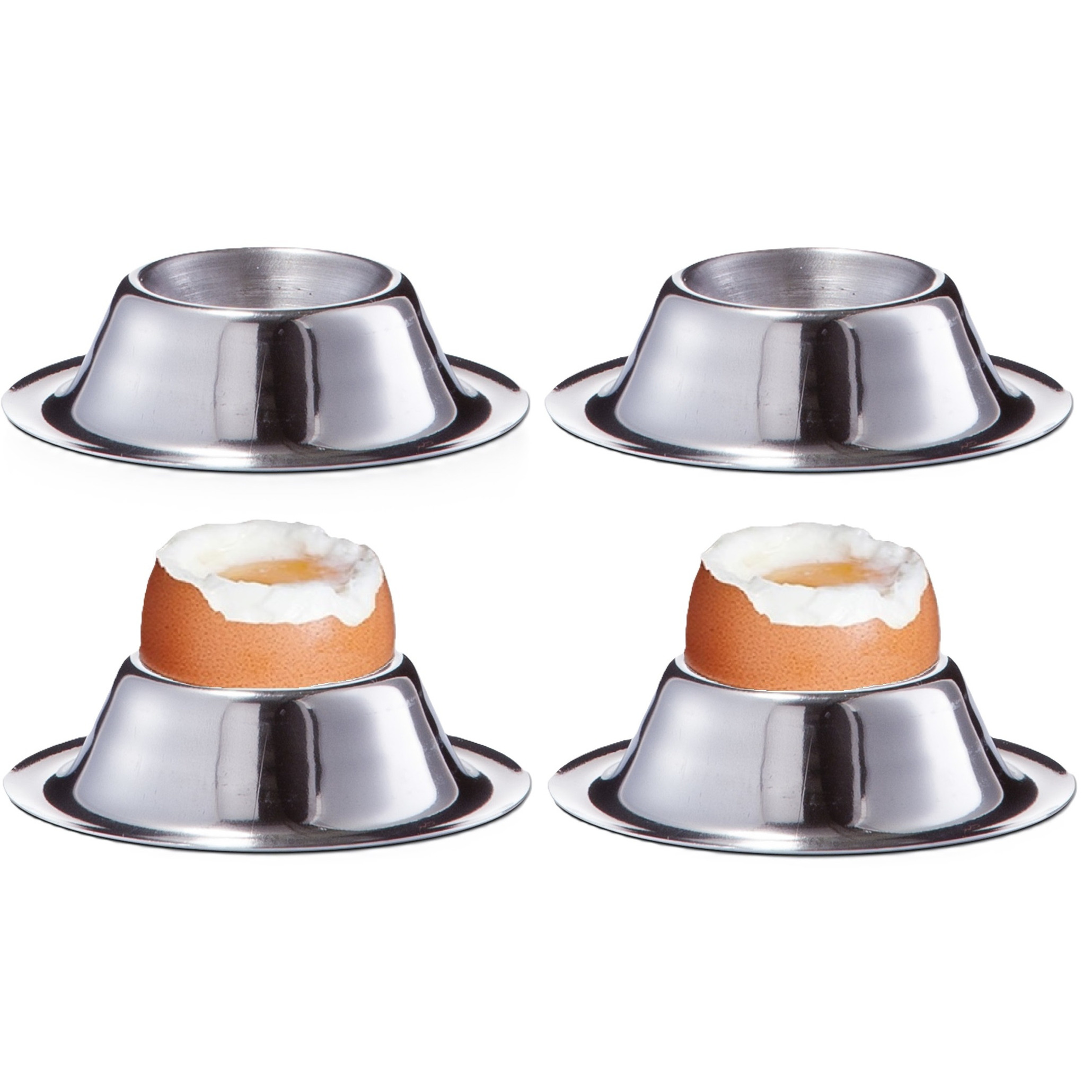 Zeller Eierdopjes - 8x stuks - RVS - 5 cm - Ontbijten en Pasen - Eierdoppen - zilver -