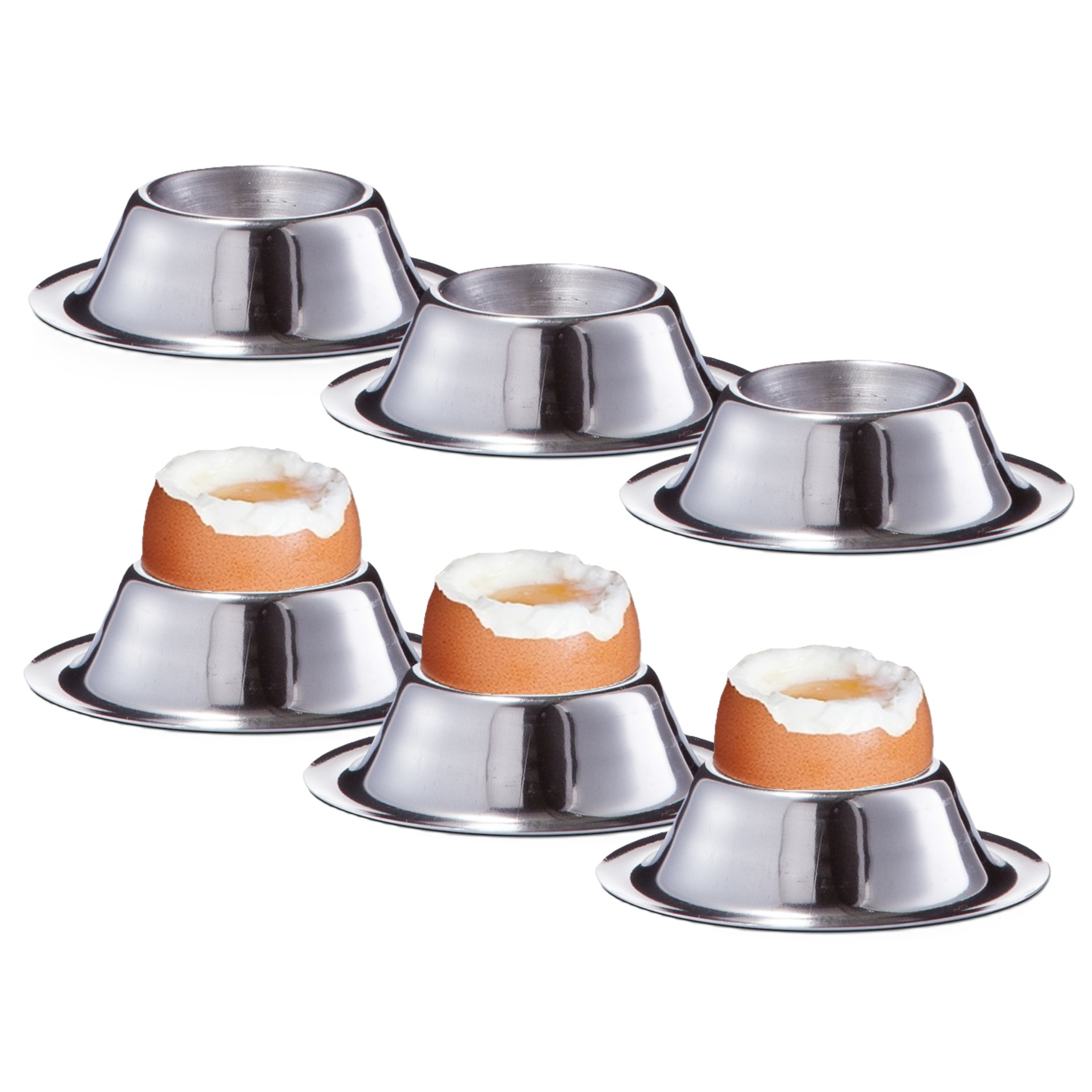 Zeller Eierdopjes - 12x stuks - RVS - 5 cm - Ontbijten en Pasen - Eierdoppen - zilver -