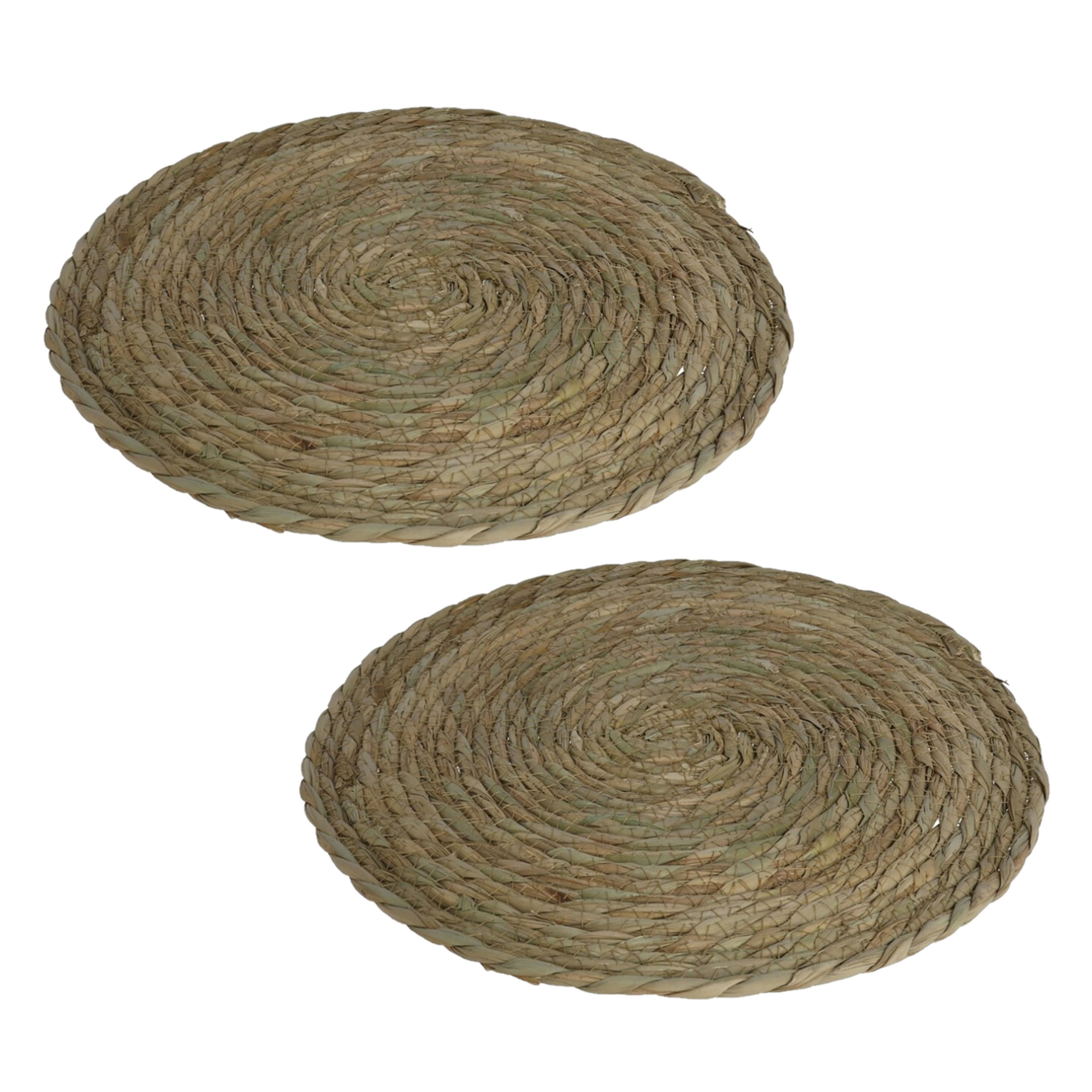 Gerimport Pannenonderzetter - Set van 4x stuks - zeegras - rond - Dia cm - naturel - extra groot - stevig -