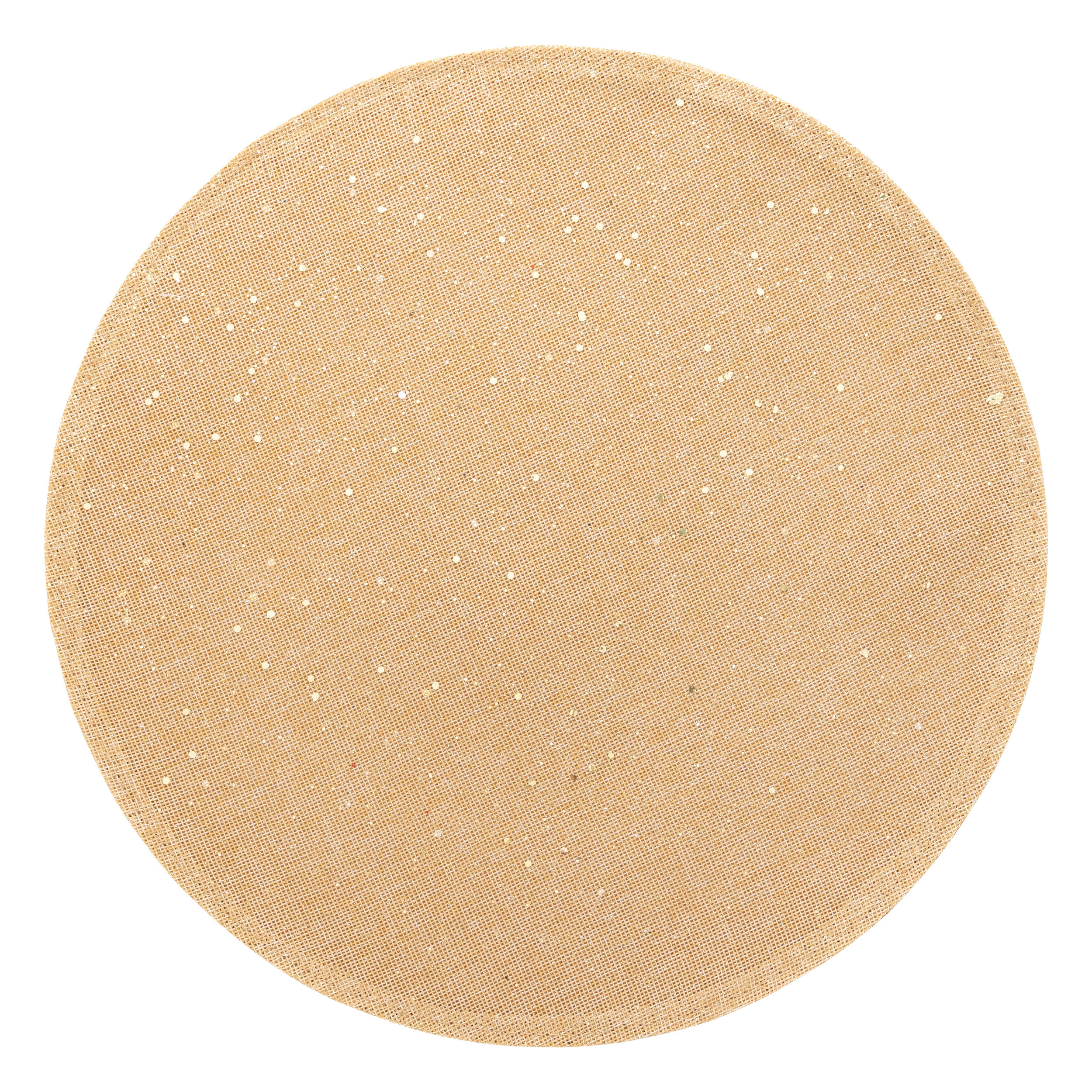 Feeric lights & Christmas Placemat - goud glitter - rond - D38 cm - jute - Voor o.a. Kerstmis/bruiloft/feest -