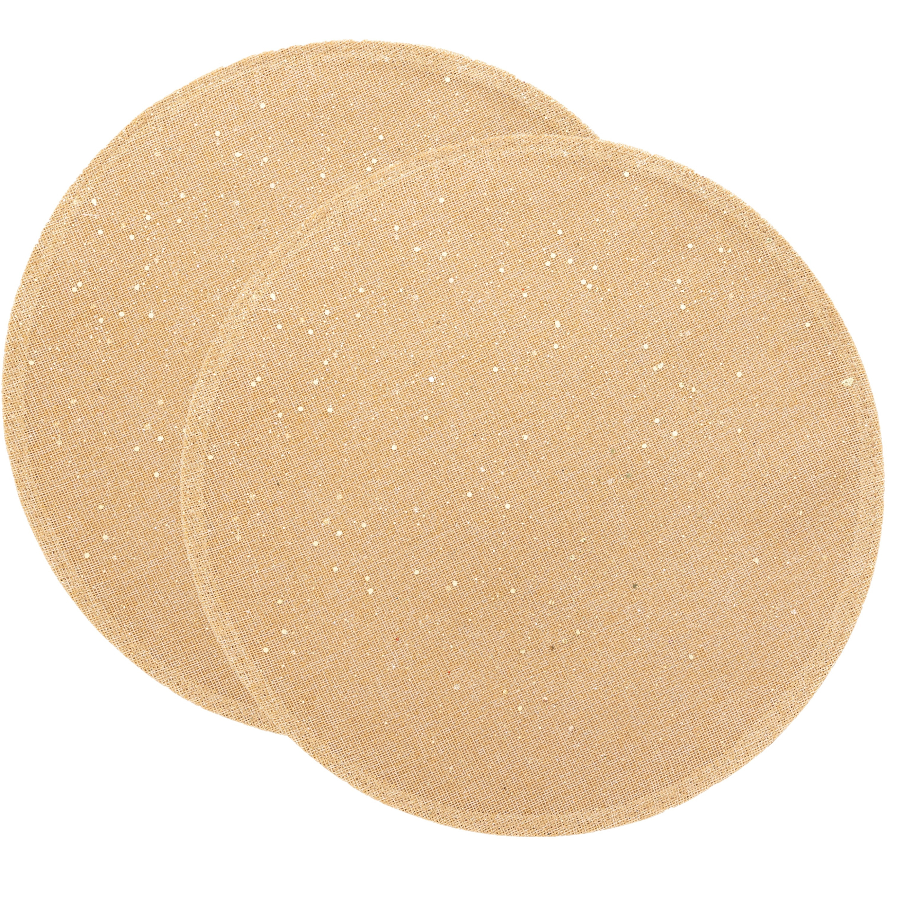 Feeric lights & Christmas Placemat - 2x - goud glitter - rond - D38 cm - jute - Voor o.a. Kerstmis/bruiloft/feest -