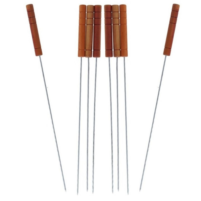 Gerimport Barbecue spiezen - BBQ vleespennen - 32x stuks - houten handvat - metaal - 32 cm -