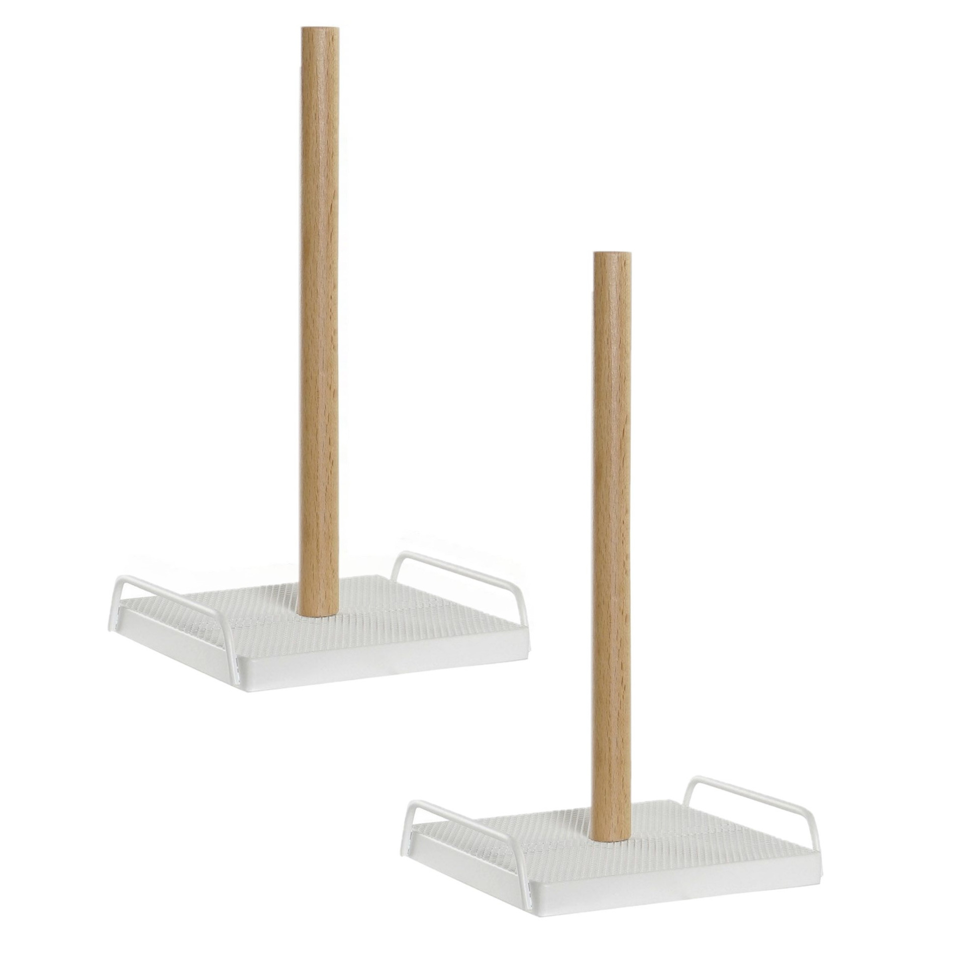Items Keukenrolhouder - 2x stuks - wit - 16 x 30 cm - Keukenpapier - keukenrol houders - van hout -