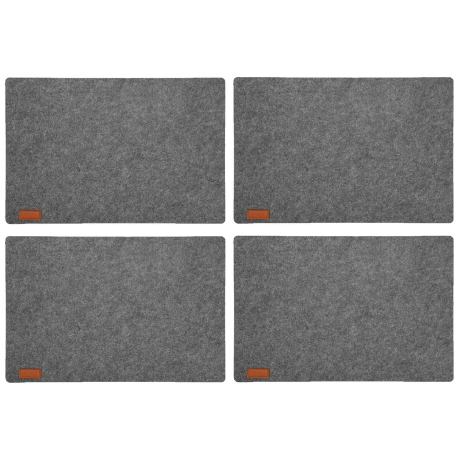 Cepewa Tafel placemats - 4x stuks - vilt - grijs - 30 x 45 cm - met ronde hoeken - Diner - ontbijt -