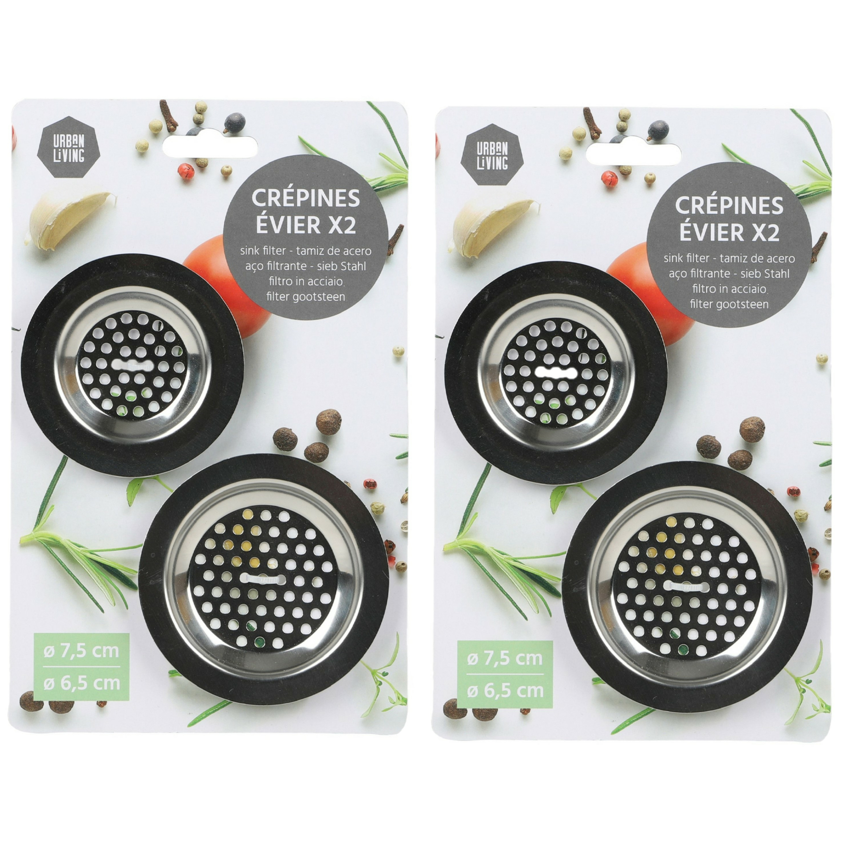 Urban Living Gootsteenfilters - zeefjes - vuil opvangers - 4x stuks - metaal -