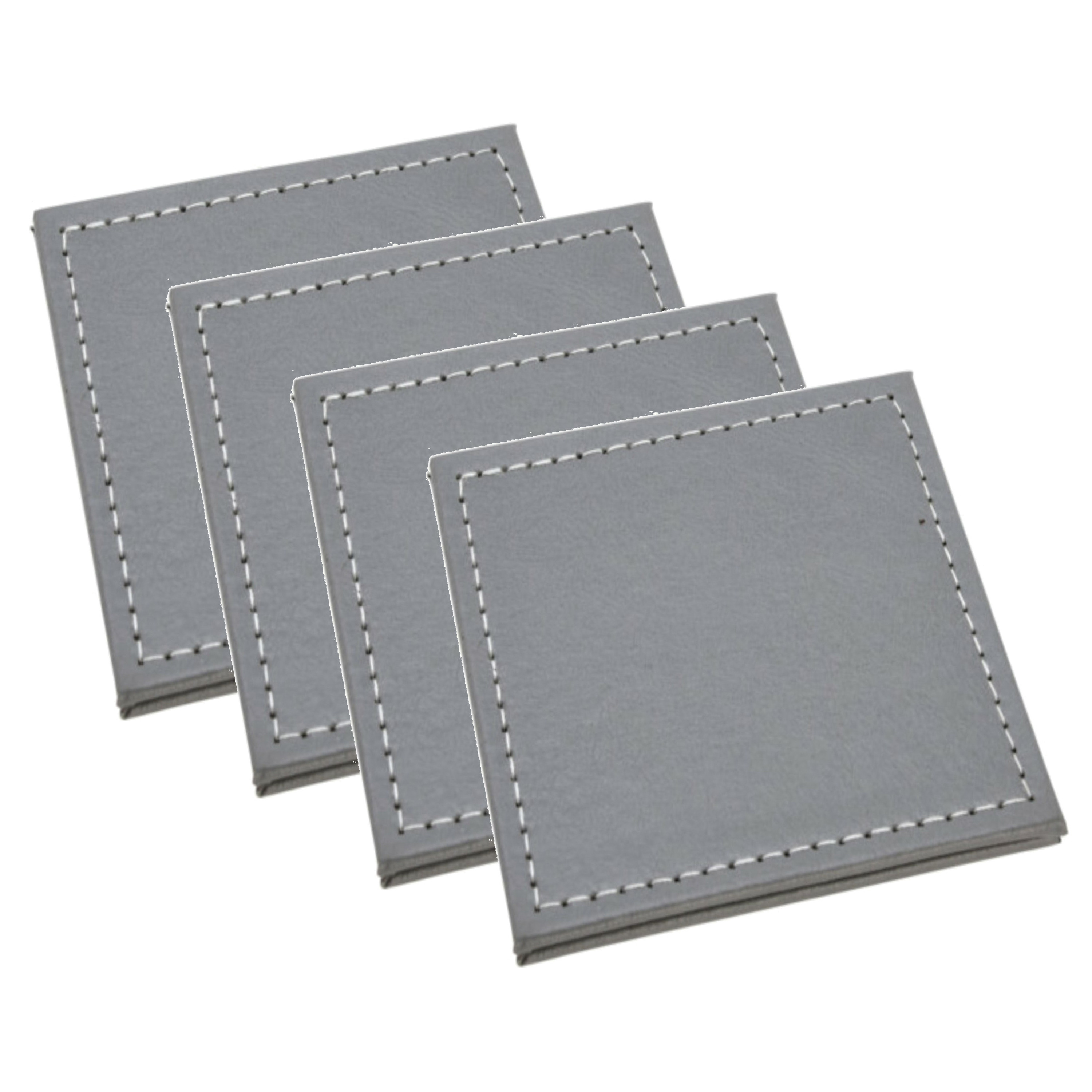 H&S Collection Glazen onderzetters - 8x stuks - grijs - kunstleder - 10 cm -
