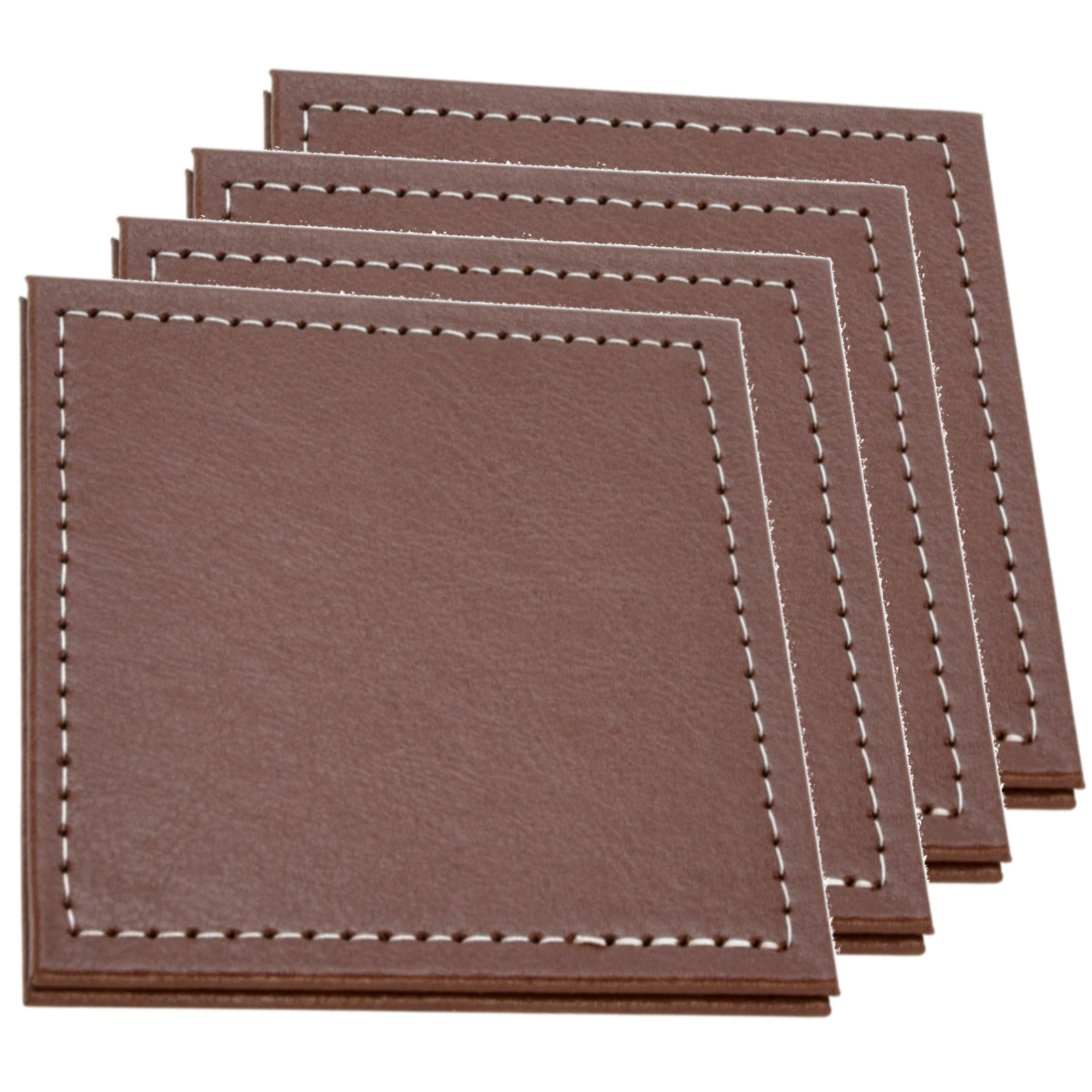 H&S Collection Glazen onderzetters - 12x stuks - bruin - kunstleder - 10 cm -