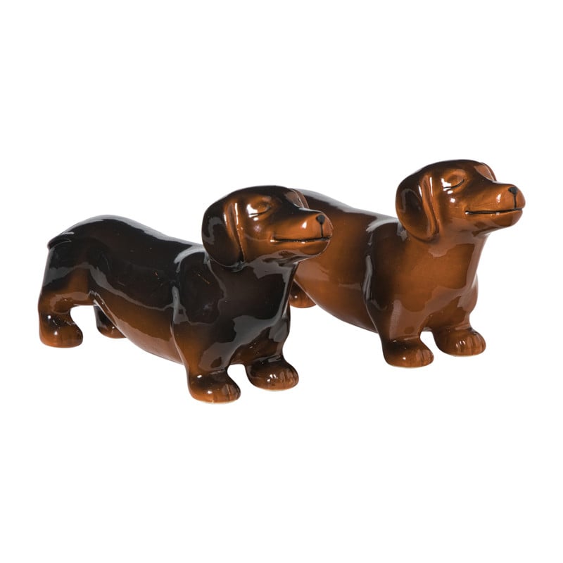 Xenos Peper- en zout stel teckel - bruin - 6.2x12x3.5 cm