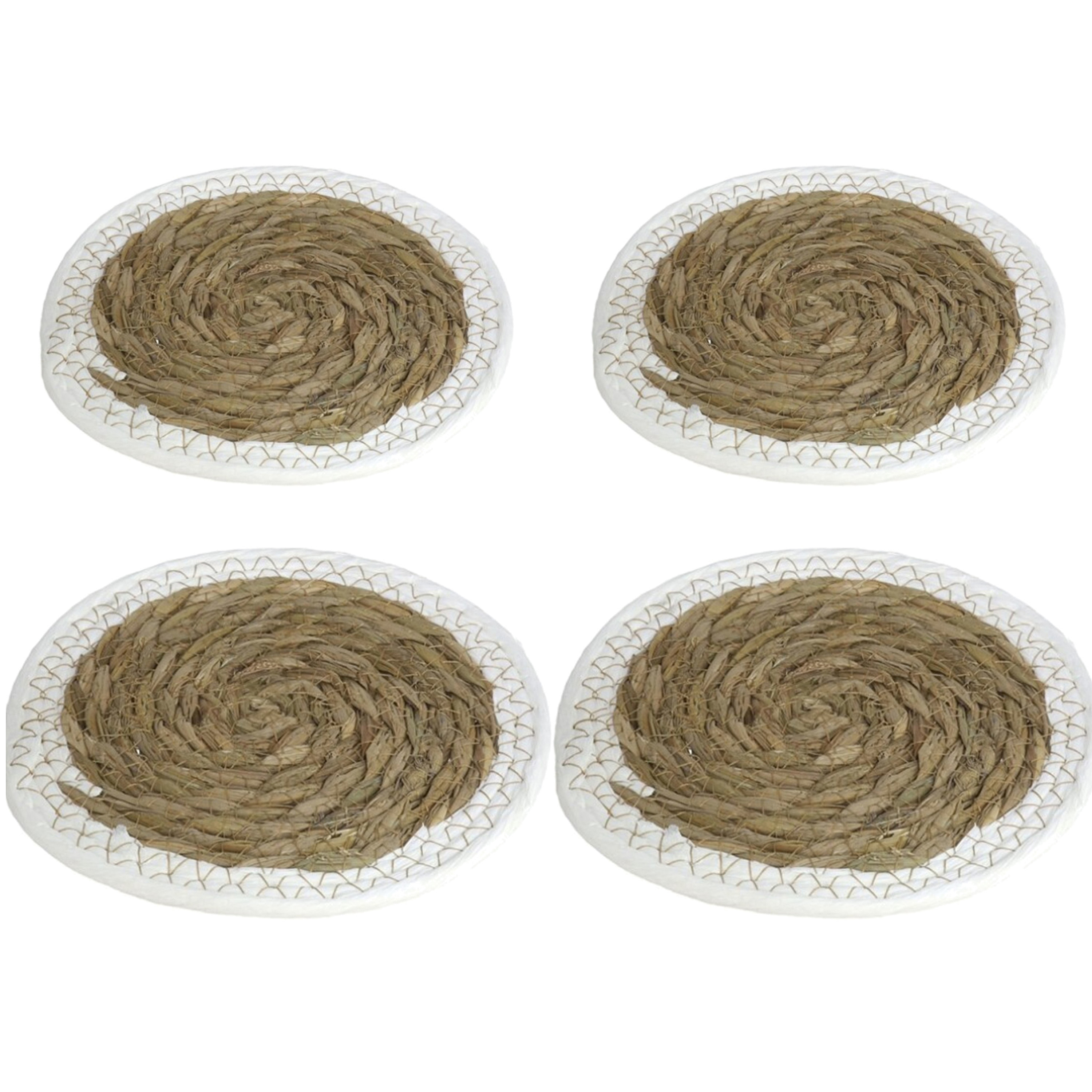 Gerimport Pannen onderzetters - van zeegras - 4x stuks - rond - 20 en 24 cm - Keuken artikelen -