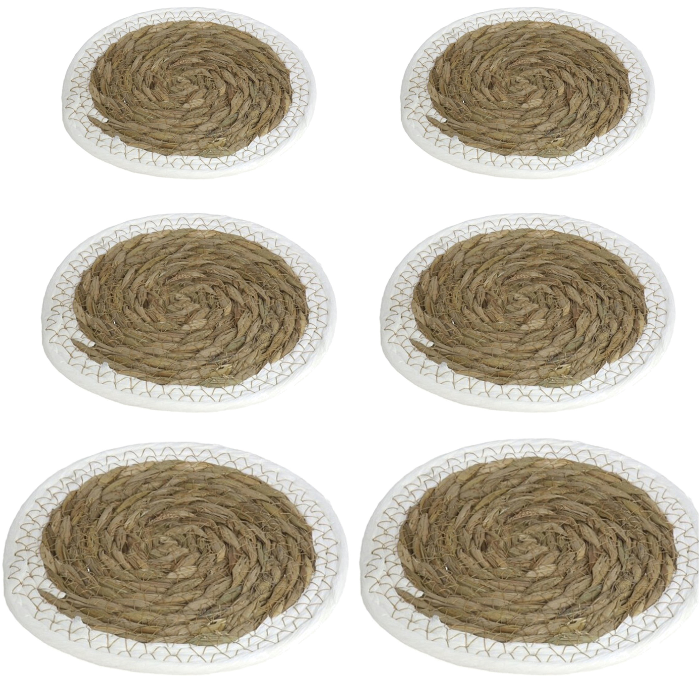Gerimport Pannen onderzetters - 6x stuks - zeegras - rond - 20 en 24 en 28 cm - Keuken artikelen -