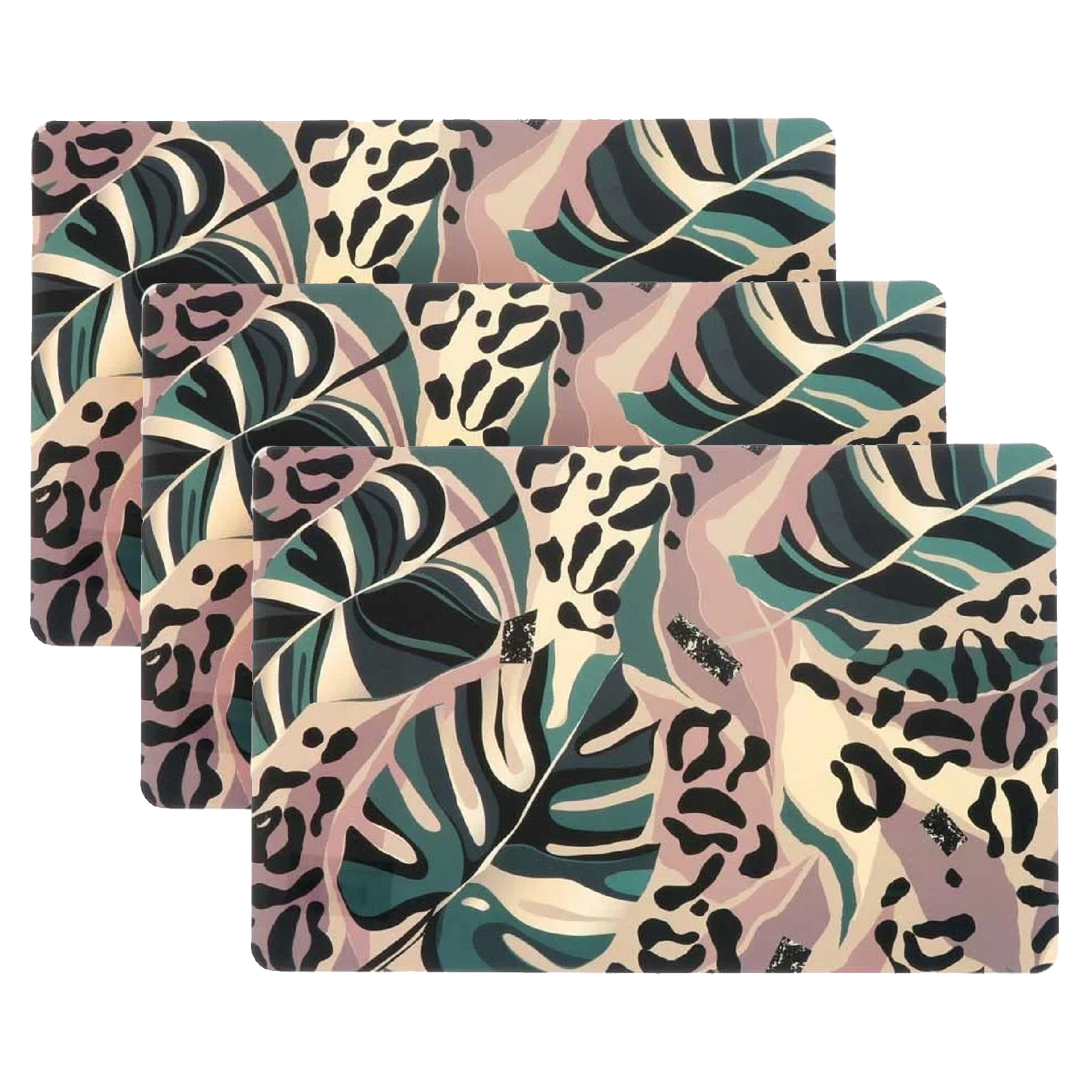 Unique Living Placemat Jungle - 6x - Monstera bladeren - x 28 cm - tafeldecoratie -