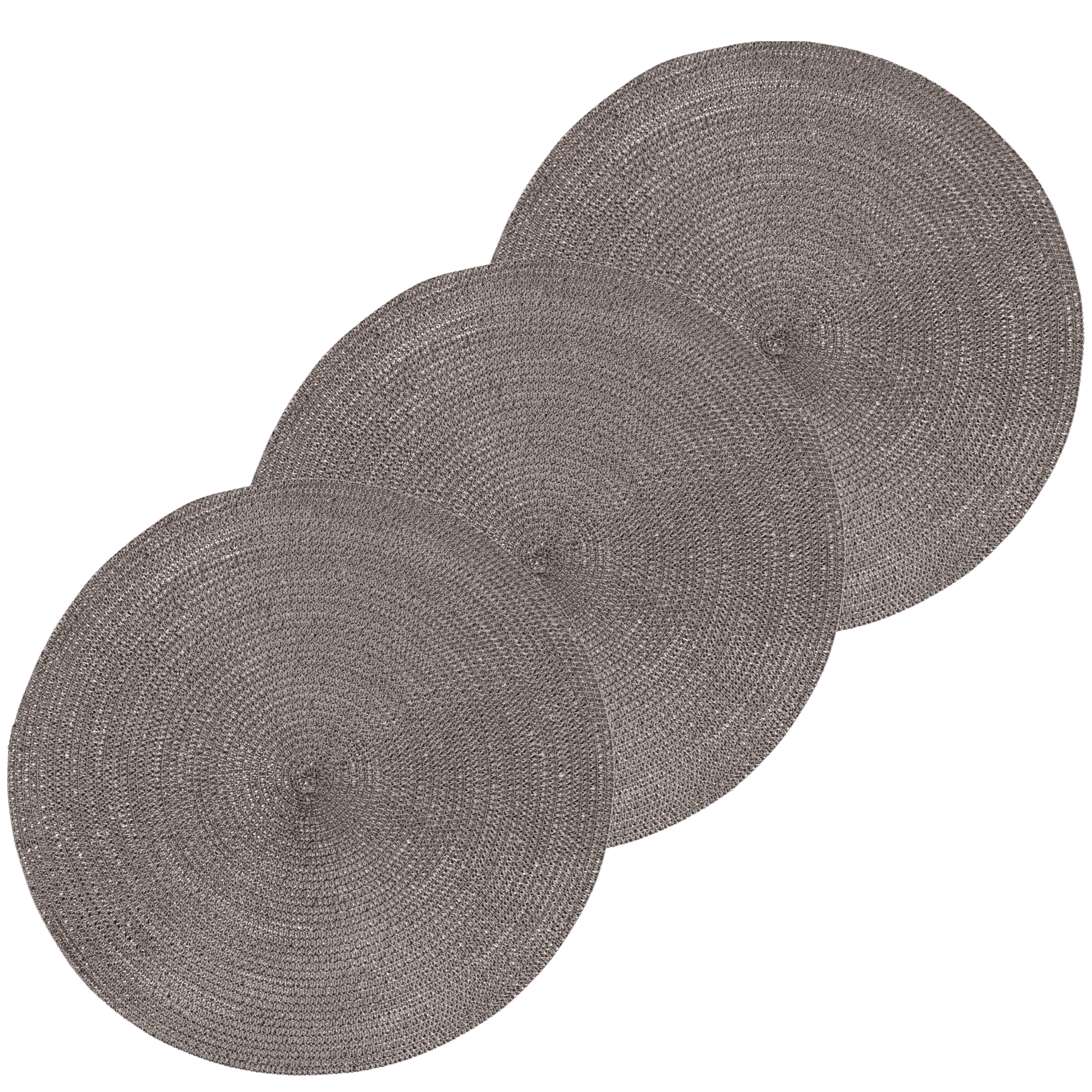 Merkloos Ronde tafel placemats - 4x - donkergrijs - cm - rotan look - kunststof - Onderleggers -