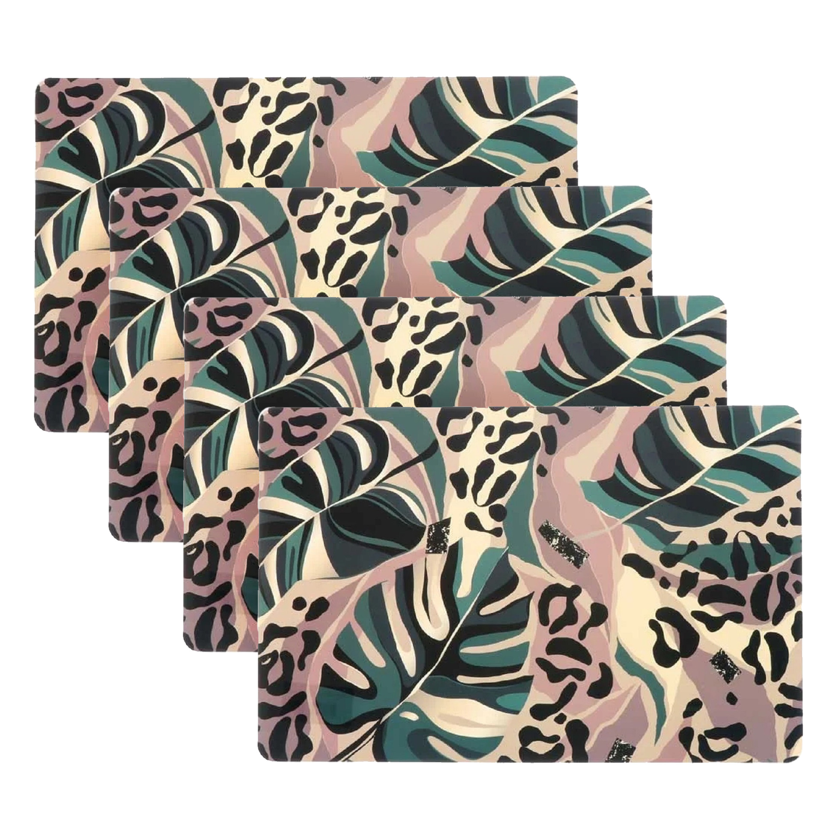 Unique Living Placemat Jungle - 8x - Monstera bladeren - x 28 cm - tafeldecoratie -