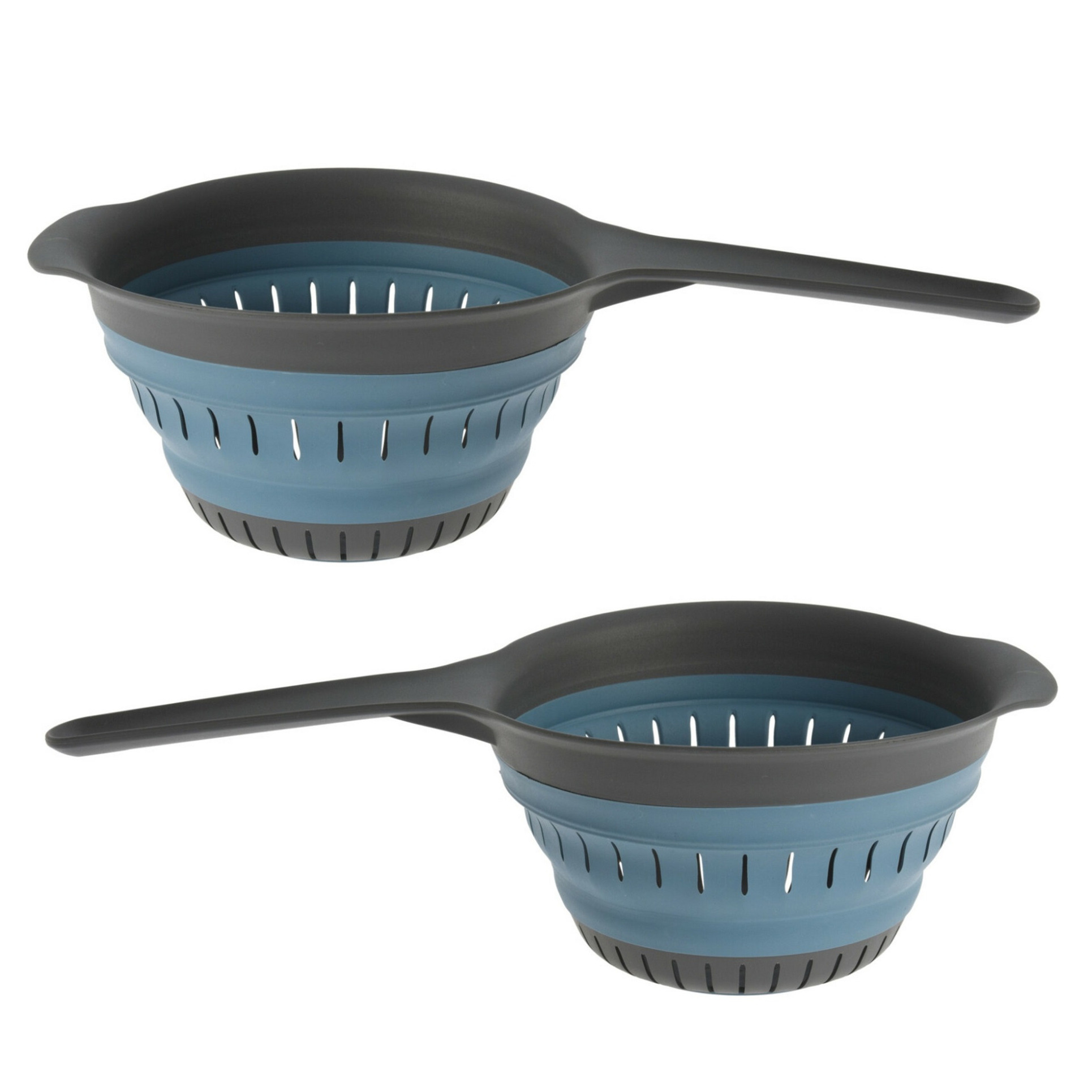 Excellent Houseware opvouwbaar vergiet - 2x - zwart/blauw - x 19 cm - keuken -