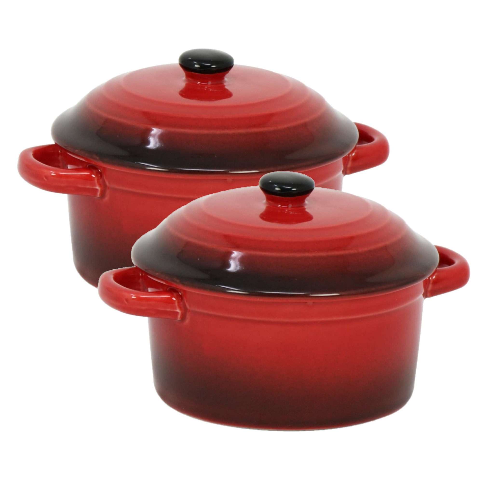 Excellent Houseware Mini stoofpannetje - Set van 10x stuks - ovenschaaltje - rood - 9 cm - porselein - serveerschaaltje -
