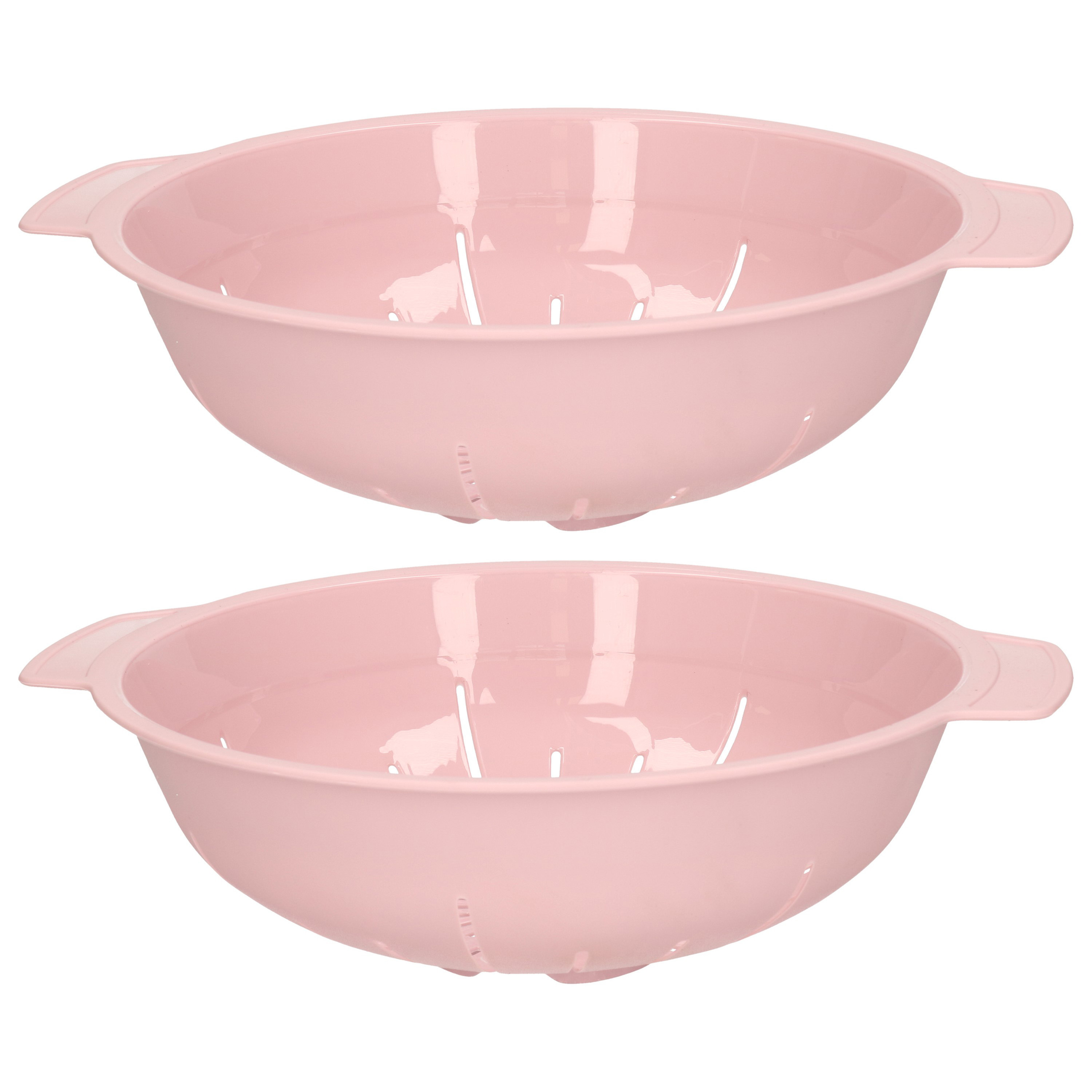 PlasticForte Keuken vergiet zeef - 2x - kunststof - D25 cm x H8 cm - roze - afgieten - groente - pasta - rijst -