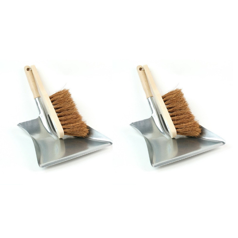 Merkloos Stoffer en blik - 2x - metaal - binnen en buiten - kokosvezel - heavy duty -
