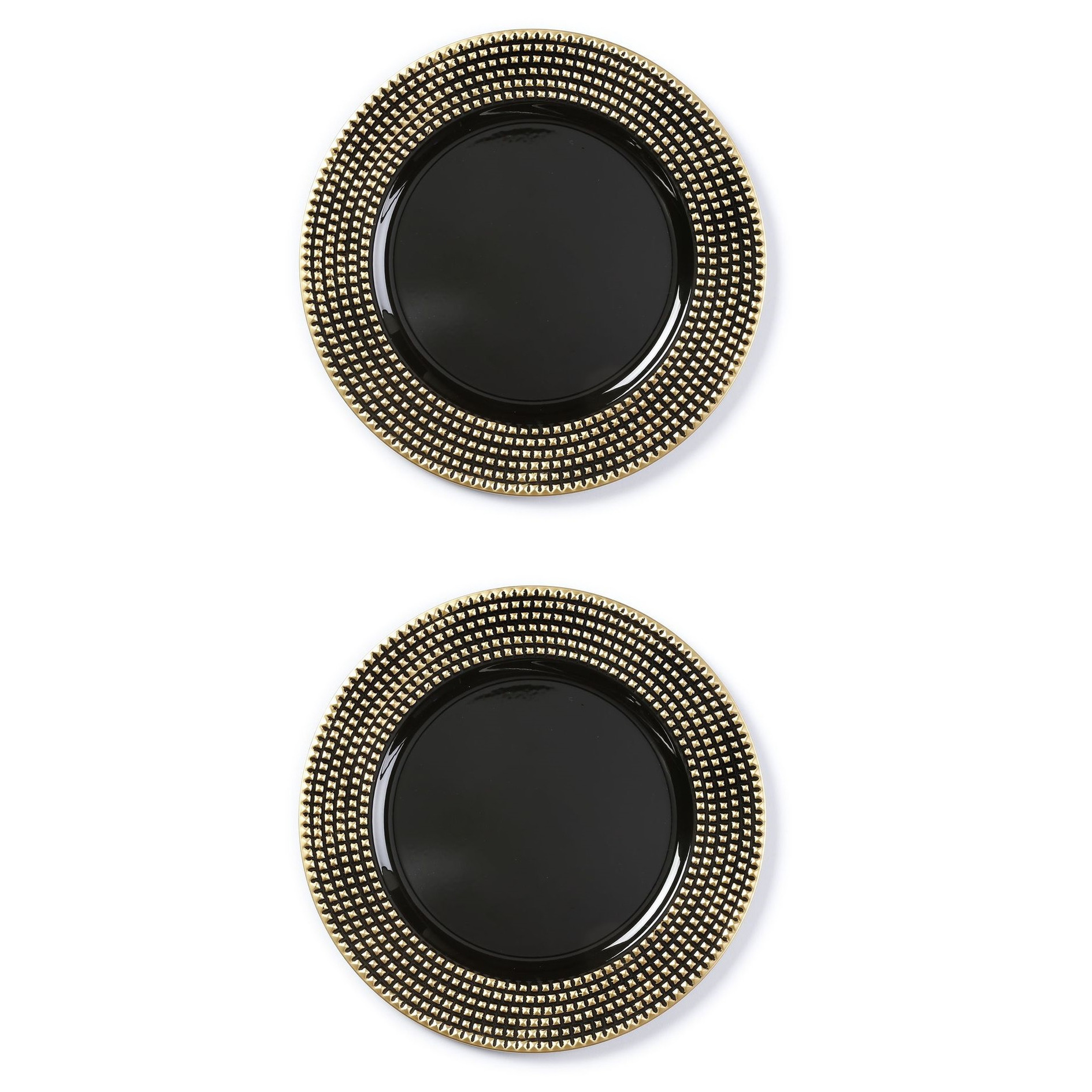 Inge-glas 2x stuks diner borden/onderborden zwart met gouden steentjes 33 cm -