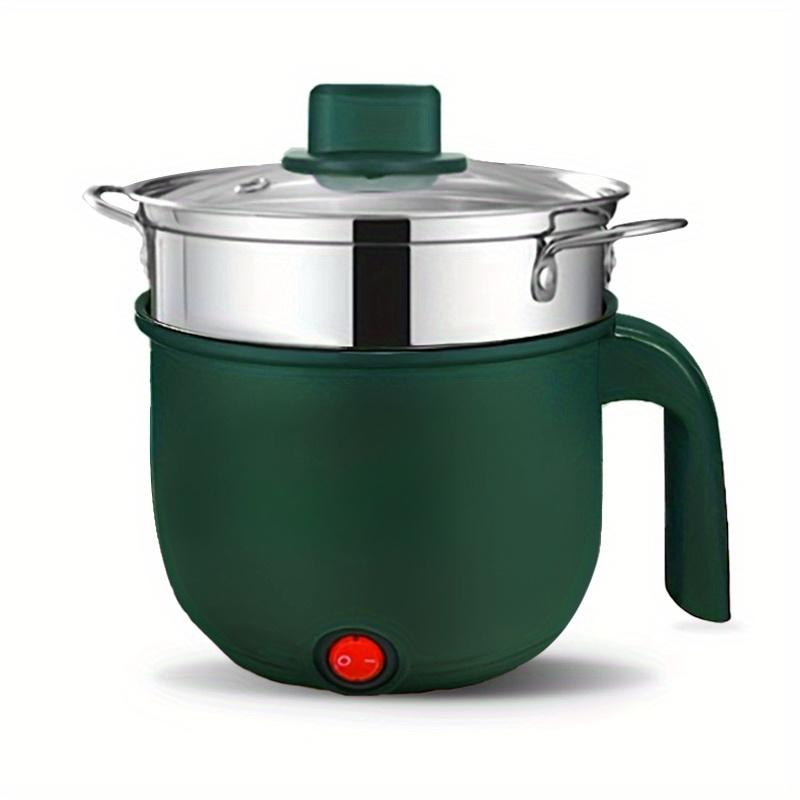 High-quality life products Draagbare mini elektrische fonduepan voor 1-3 personen, multifunctionele elektrische antiaanbakpan voor ramen en roerbakken/stoofschotels/stoom (met stoomboot) EU Plug groen
