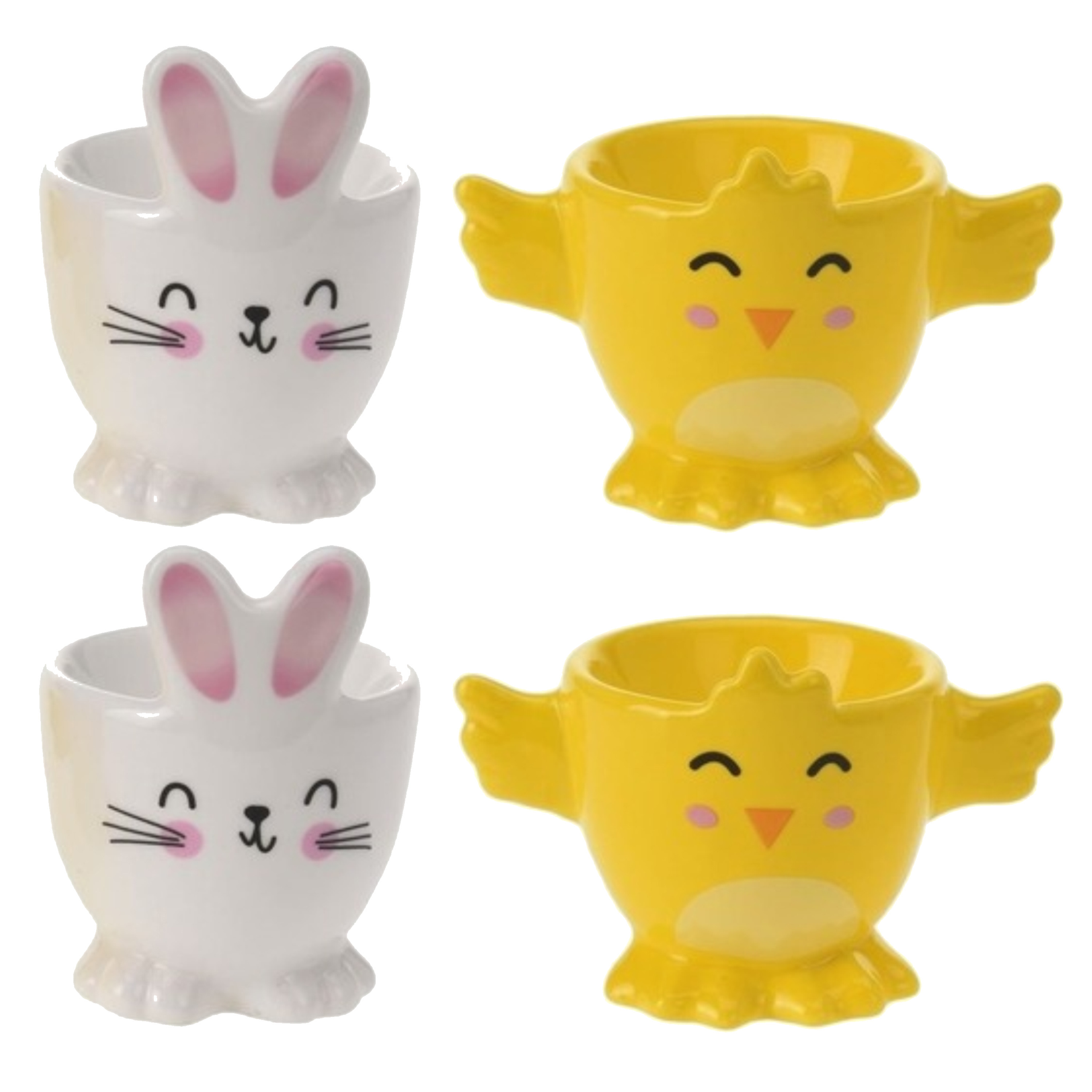 Merkloos 4x Paastafel eierdoppen haas en kuiken 7 cm -