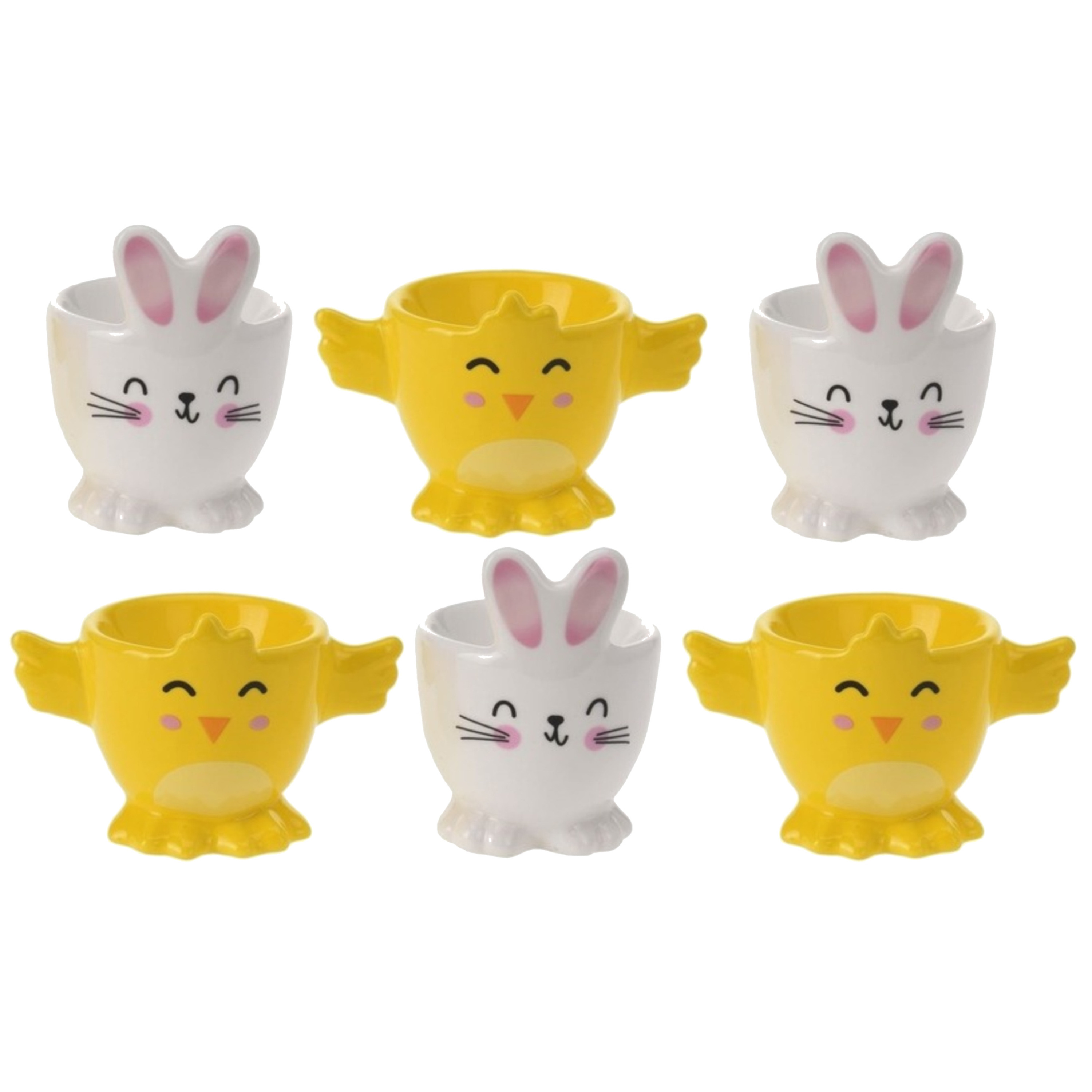 Merkloos 6x Paastafel eierdoppen haas en kuiken 7 cm -