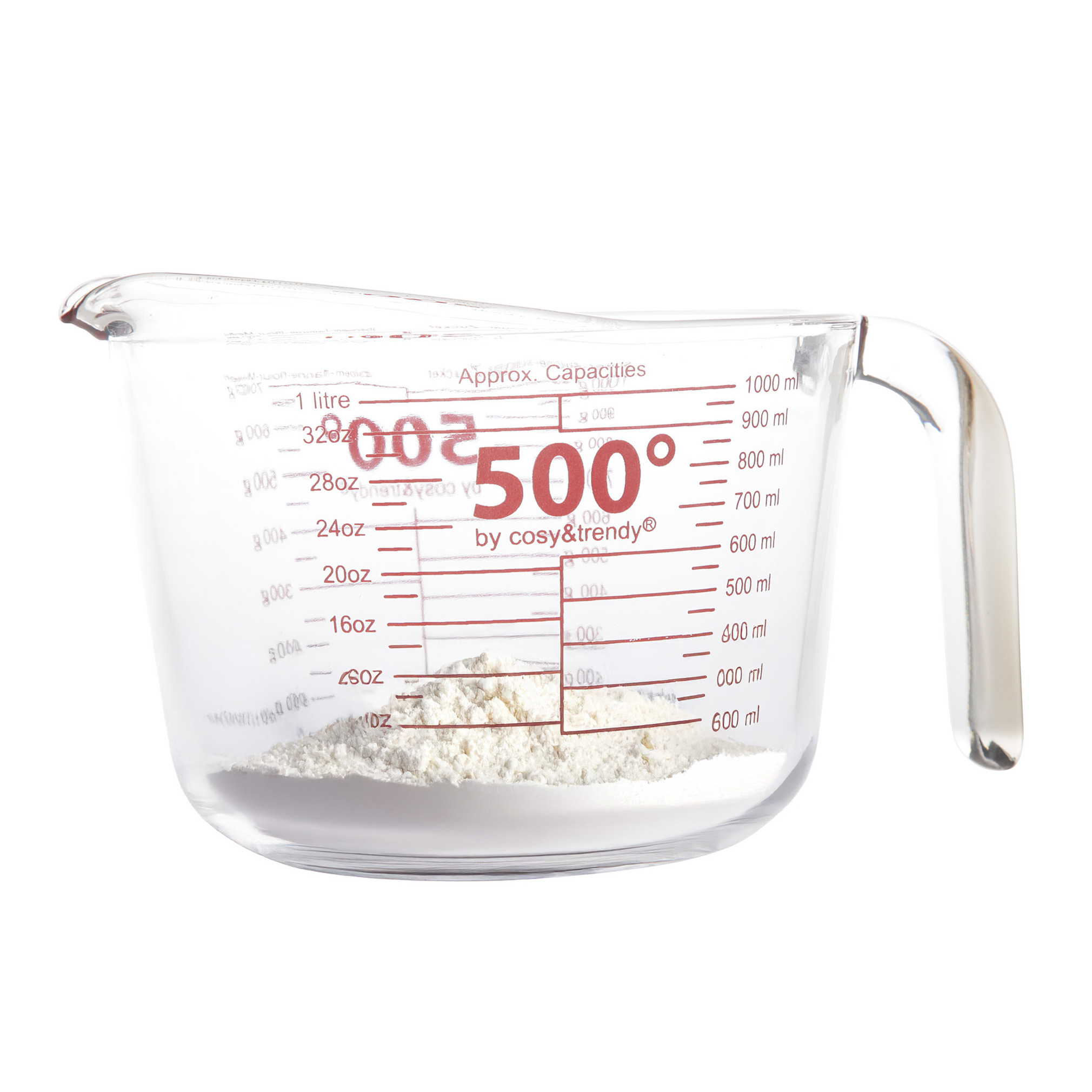 Excellent Houseware glazen maatbeker - hittebestendig - 1000 ml - Keuken - koken -