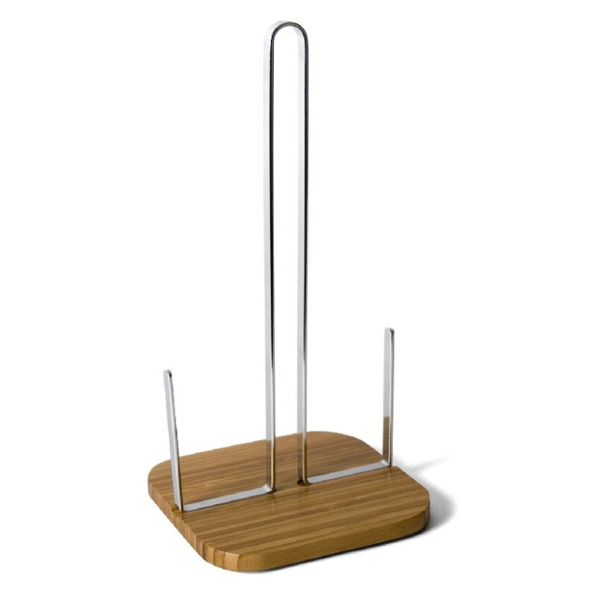 Gerimport Keukenrolhouder - metaal/bamboe - staand - tafel model - 31 cm -
