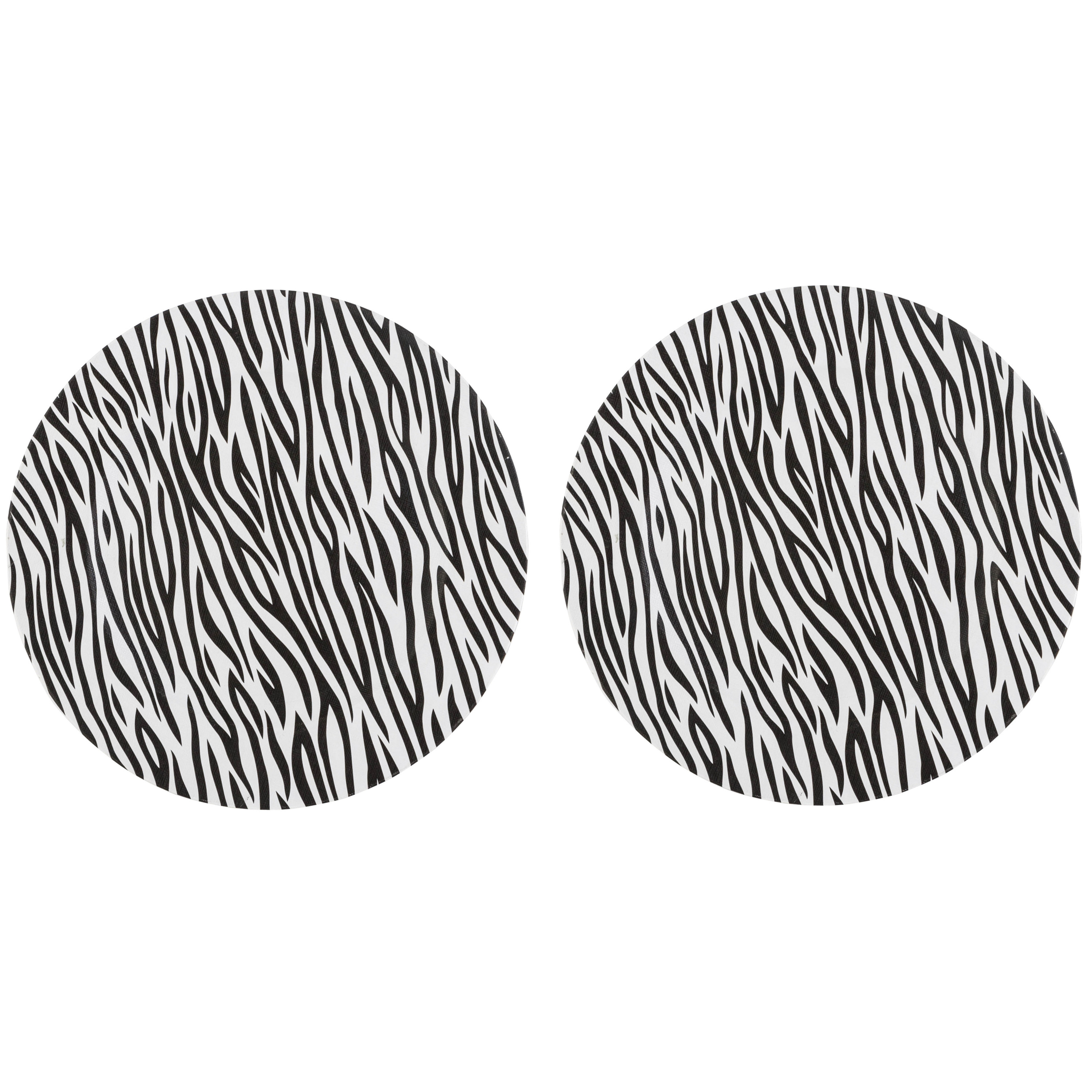 Merkloos Onderborden Zebraprint - 4x st - rond - D33 cm - kunststof - diner borden - onderzetborden -