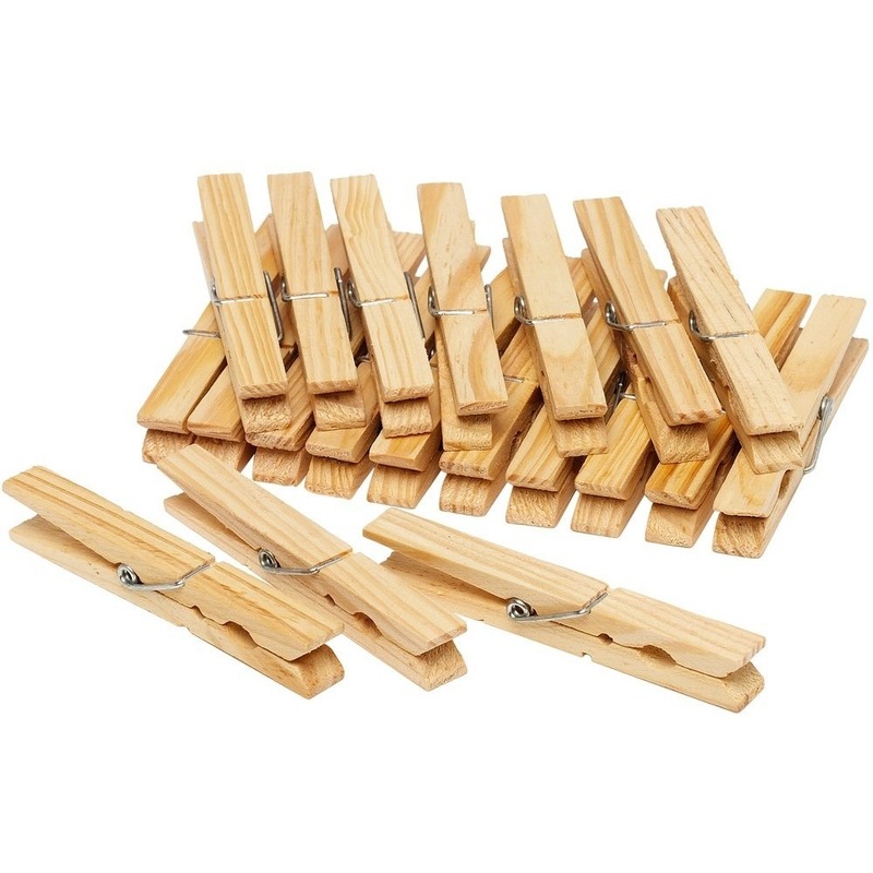 Merkloos Houten wasknijpers - 120x stuks - voordelige knijpers / wasspelden - bamboe - was ophangen -