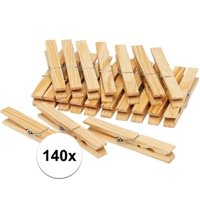 Merkloos Houten wasknijpers - 140x stuks - voordelige knijpers / wasspelden - bamboe - was ophangen -