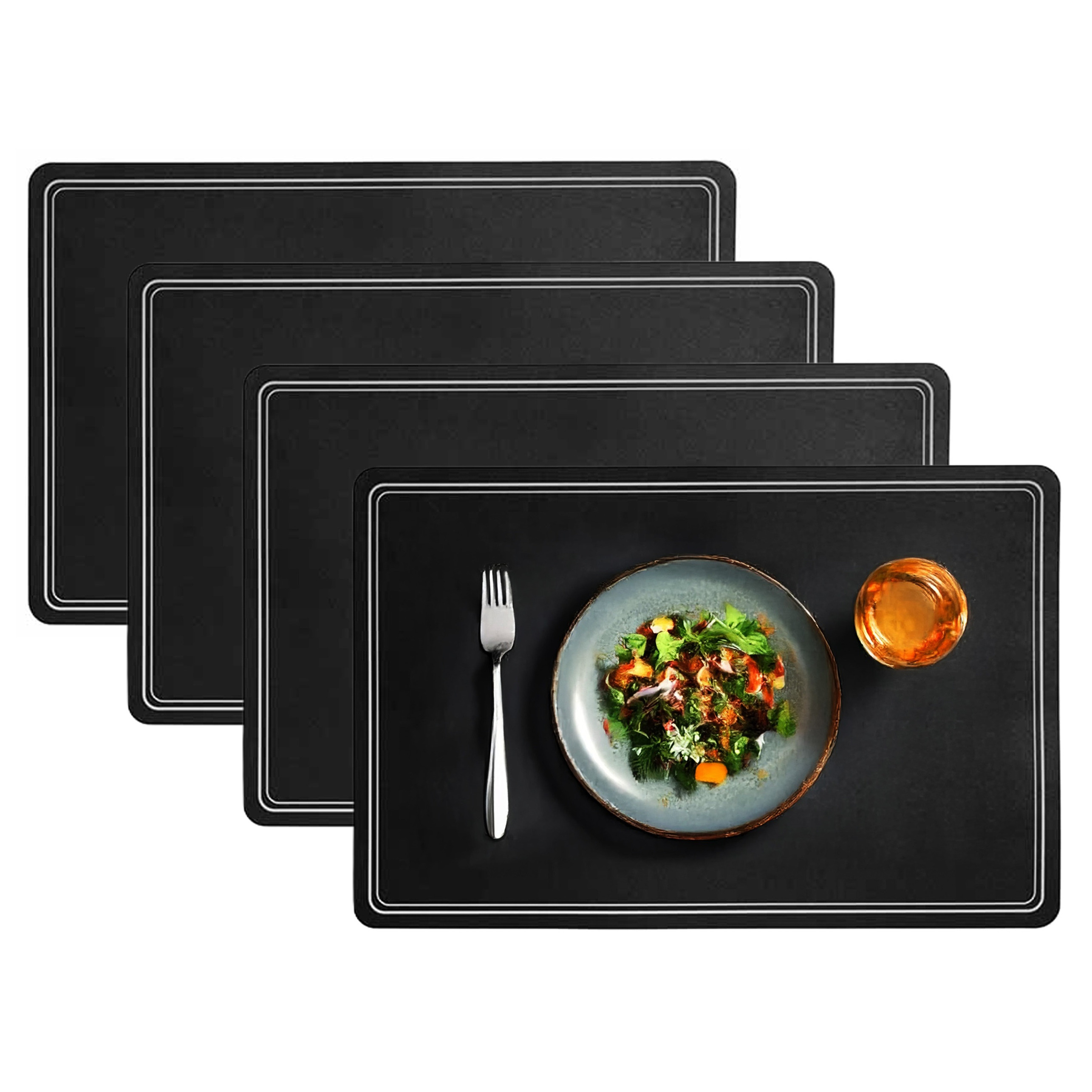 Cosy & Trendy Cosy en Trendy tafel placemat Renee - 4x - PU-leer/leer look - zwart - 43 x 30 cm - tafel onderlegge -