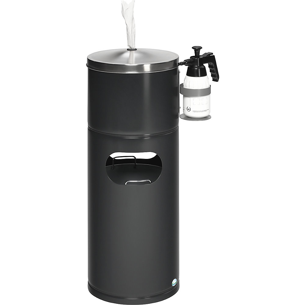 VAR Reinigingsstation, met papierdispenser en flessenhouder, plaatstaal, zwartgrijs