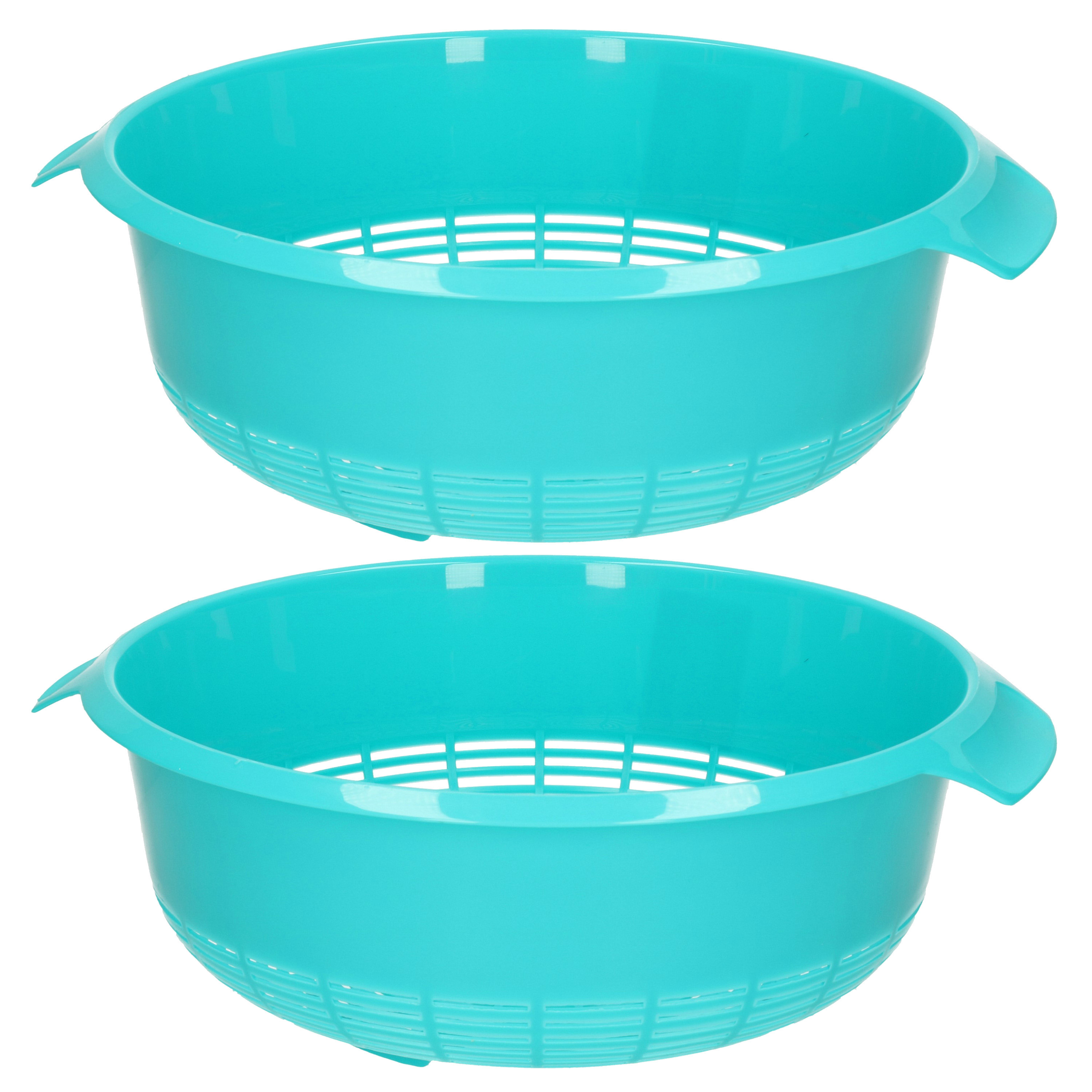 PlasticForte keuken vergiet - 2x - blauw - 27 x 23 x 9 cm - Laag model - kunststof - keuken accessoi -