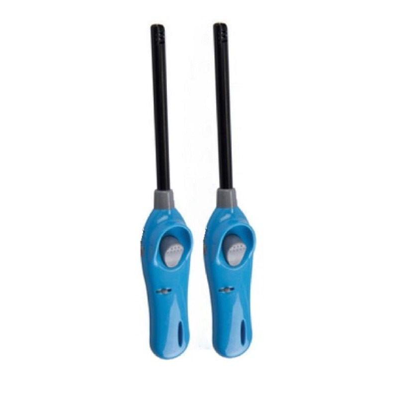 Merkloos Set van 2x stuks blauwe barbecue aanstekers/gasaanstekers navulbaar 26 cm -