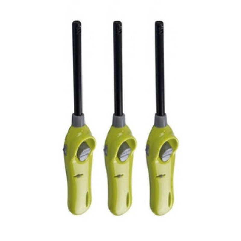 Merkloos Set van 3x stuks lime groene barbecue aanstekers/gasaanstekers navulbaar 26 cm -