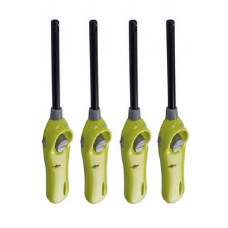 Merkloos Pakket van 4x stuks lime groene barbecue aanstekers/gasaanstekers navulbaar 26 cm -