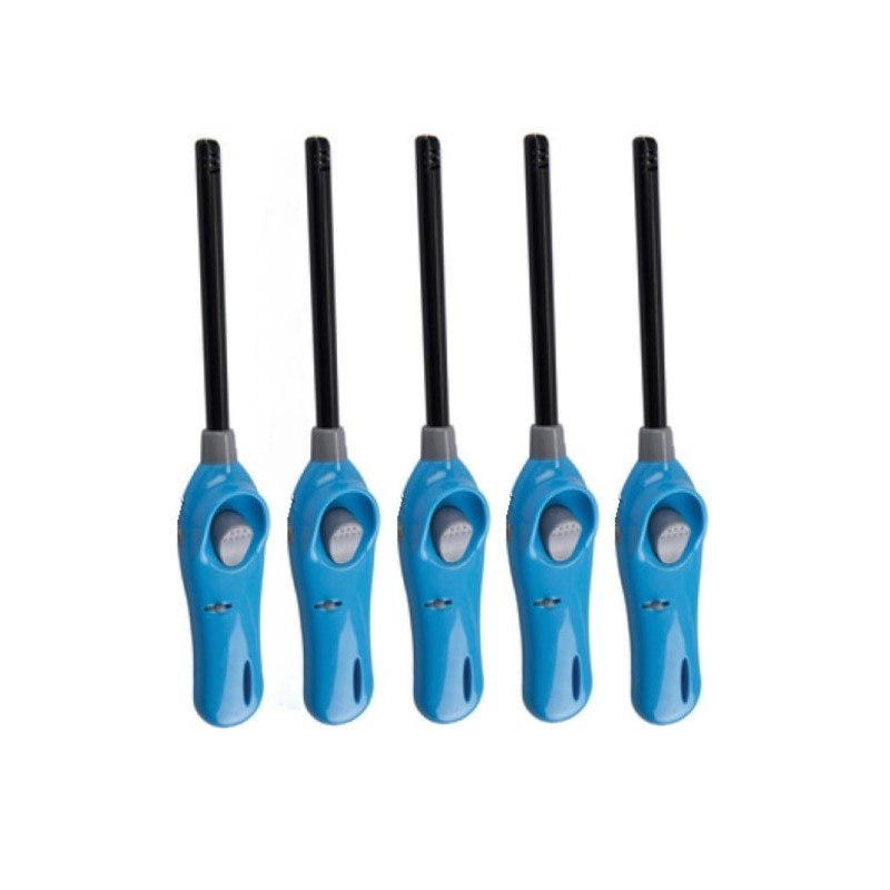 Merkloos Pakket van 5x stuks blauwe barbecue aanstekers/gasaanstekers navulbaar 26 cm -