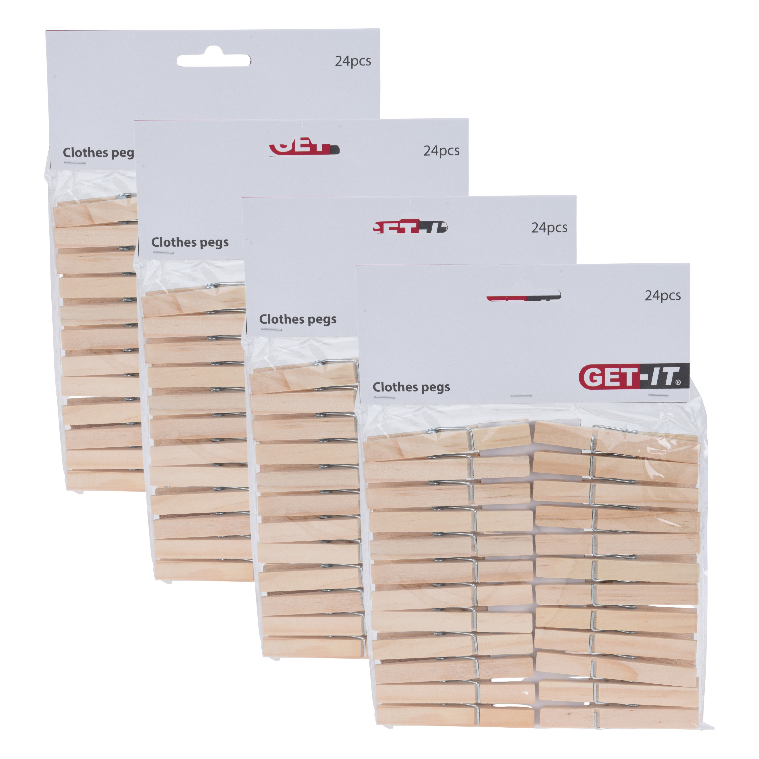 Get-it Wasknijpers naturel van hout - 96x stuks - 7,5 cm - Huishouding - De was doen -