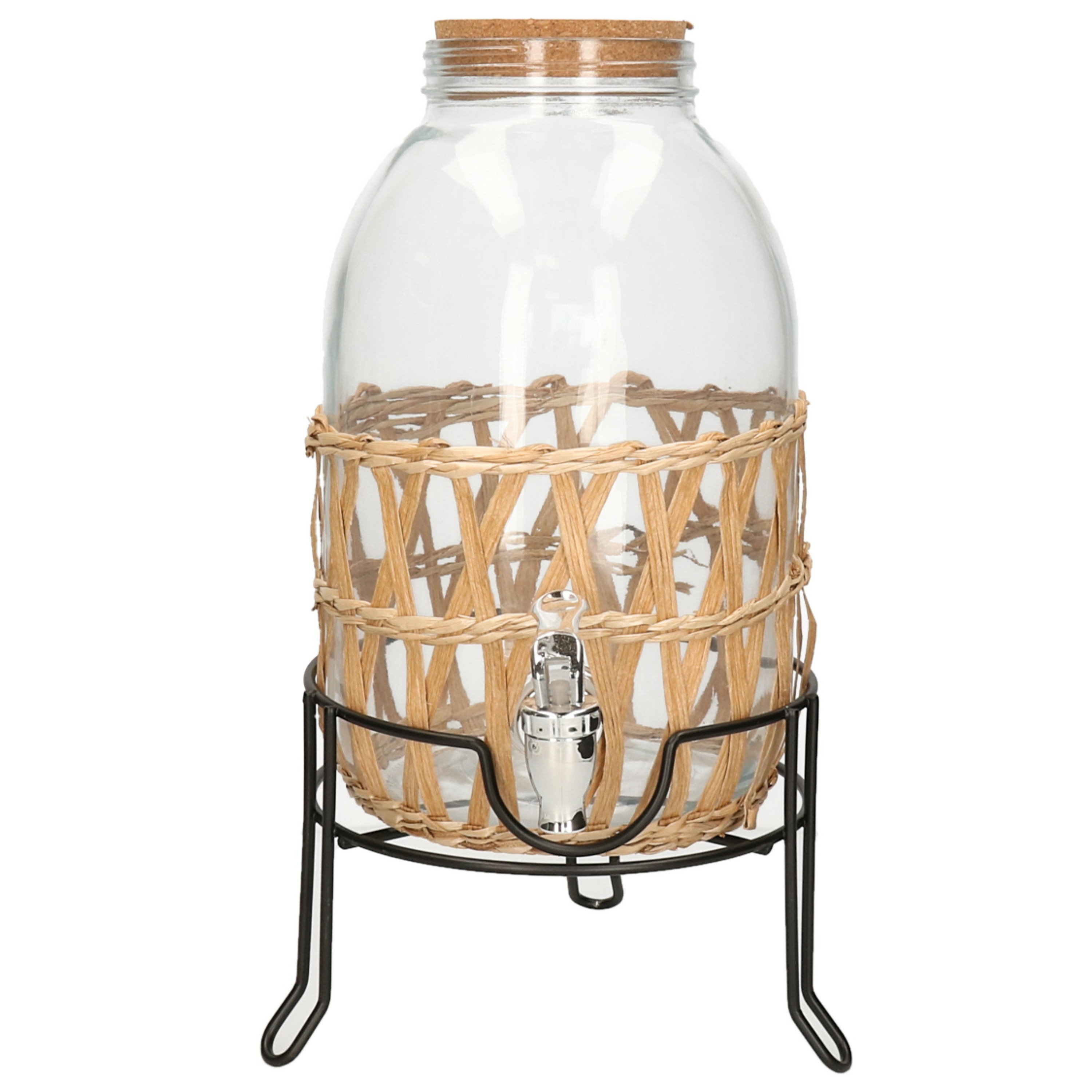 Svenska Living Drankdispenser/limonadedispenser op verhoger - 5L - glas - RVS/zwart- D17,5 x H32 cm -