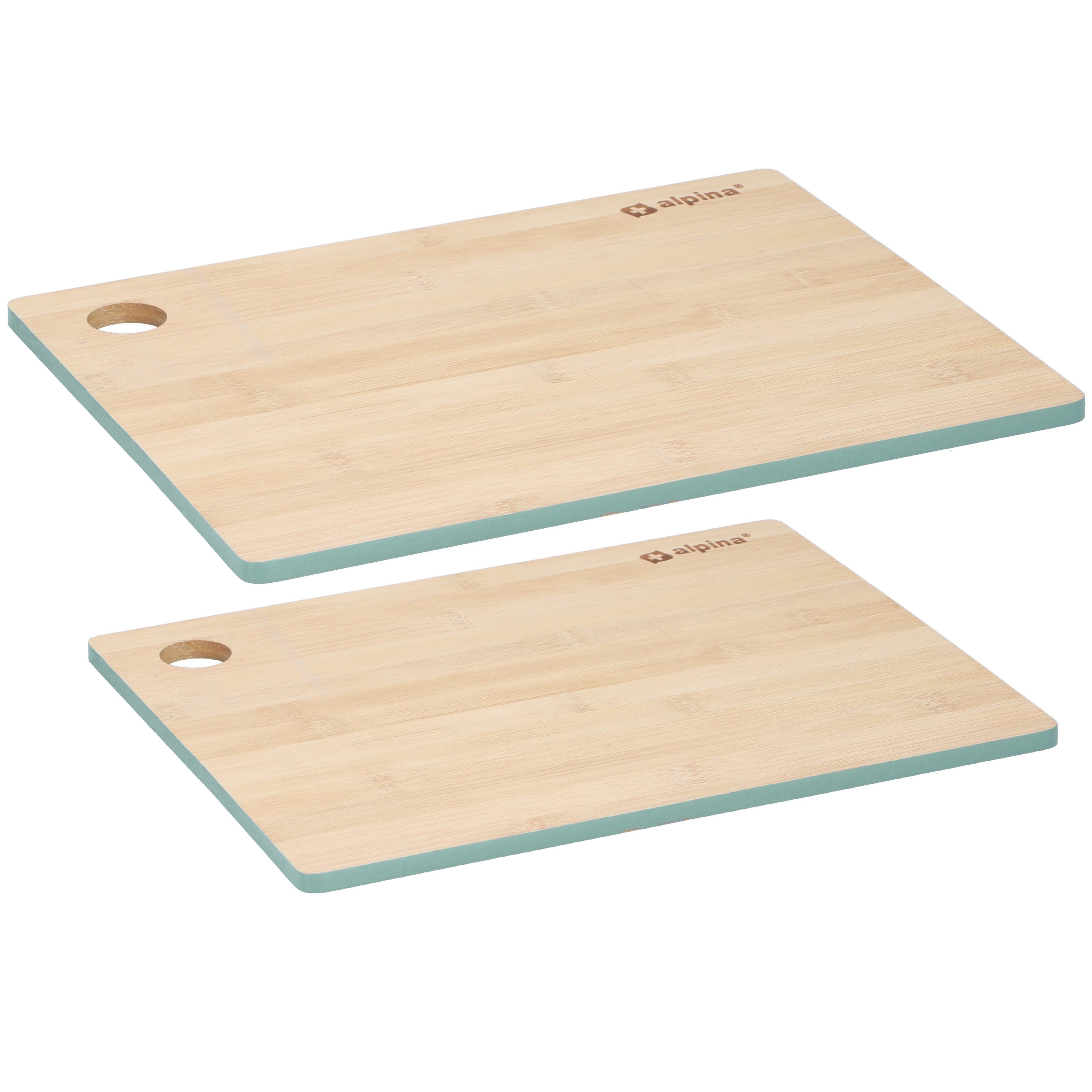 Alpina Set van 2x stuks snijplanken groene rand 23 en 28 cm van bamboe hout -