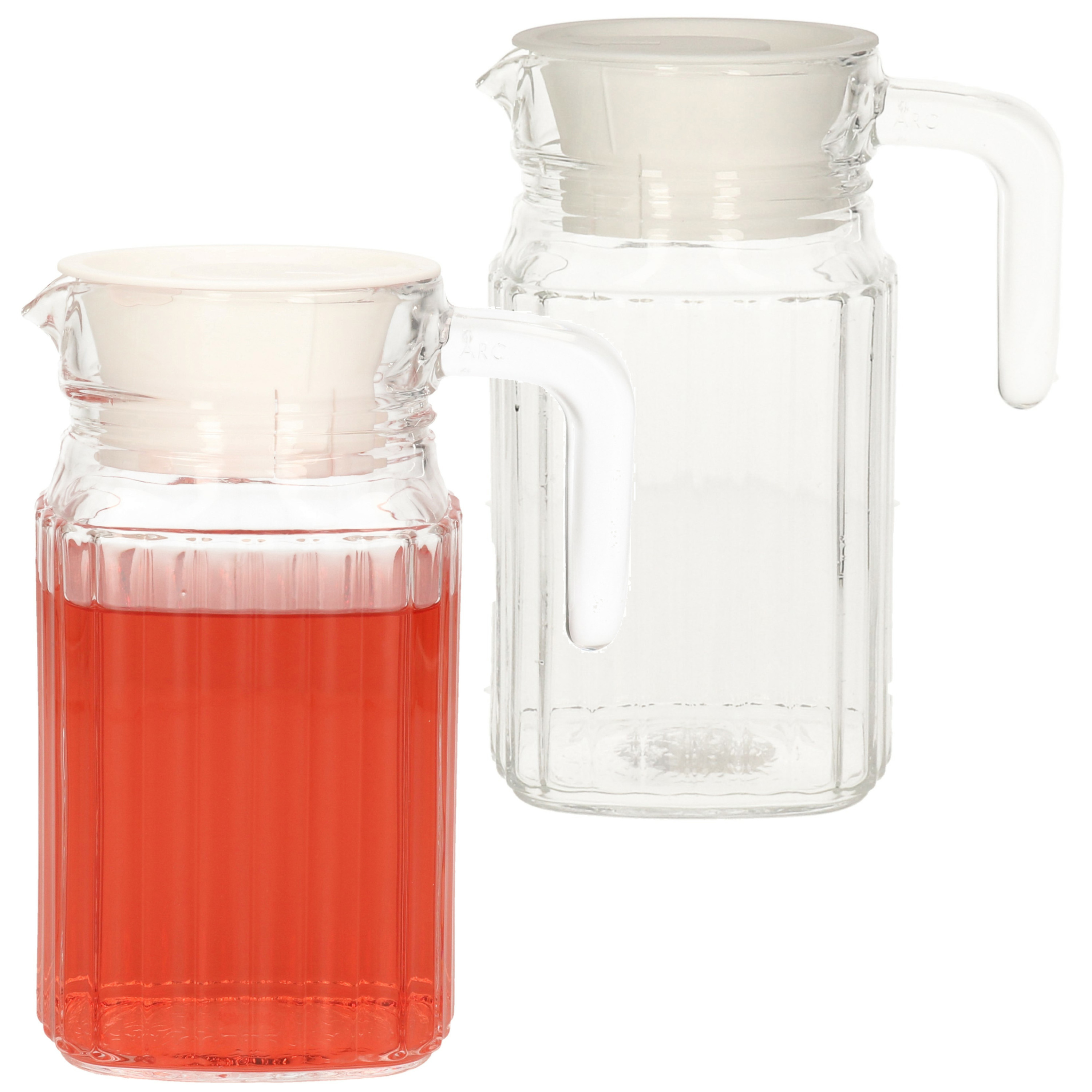 Merkloos Glazen water karaf met handvat - Set van 2x stuks - 0,5 Liter - schenkkan -