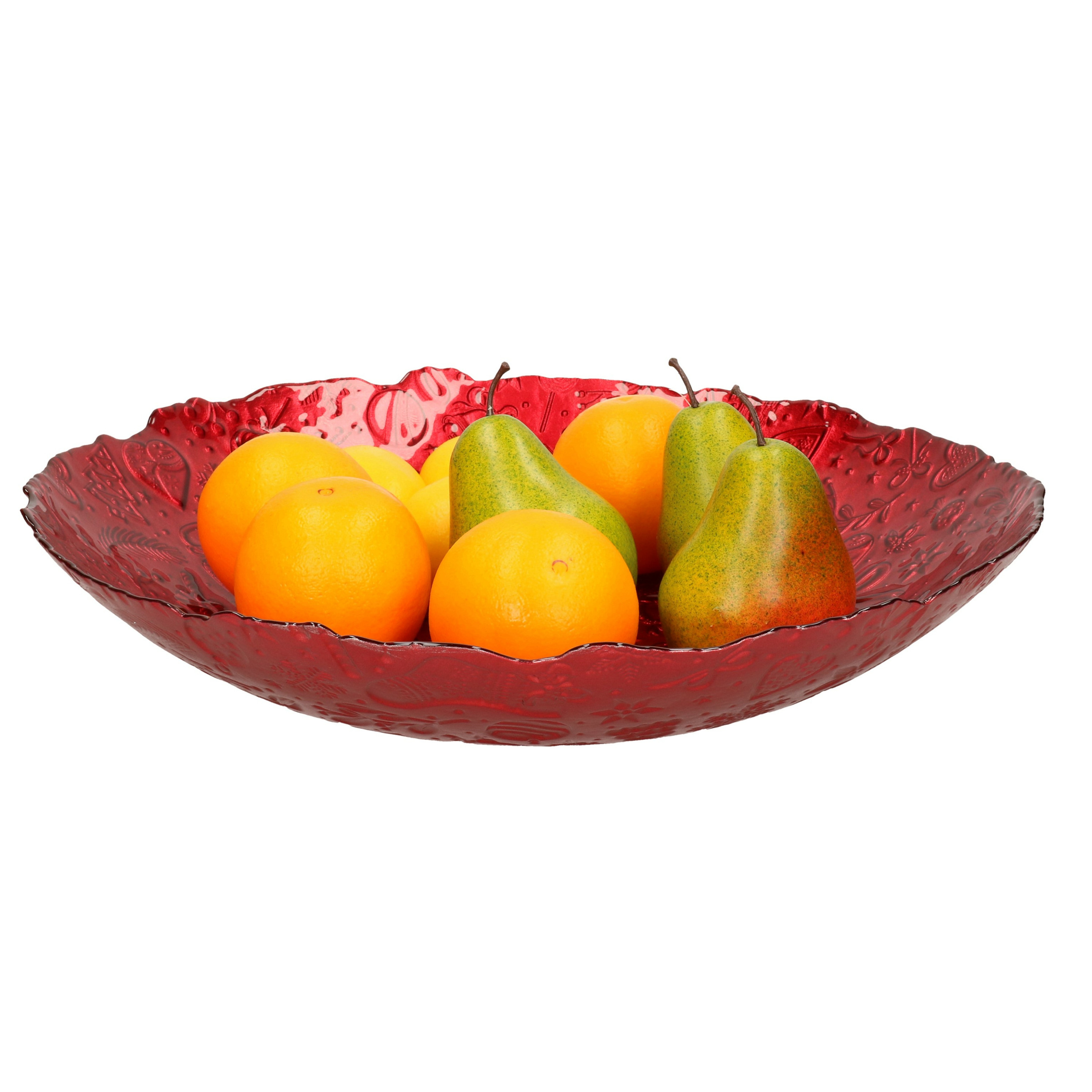 Merkloos Decoratie schaal/fruitschaal van glas rood rond D40 x H7 cm -