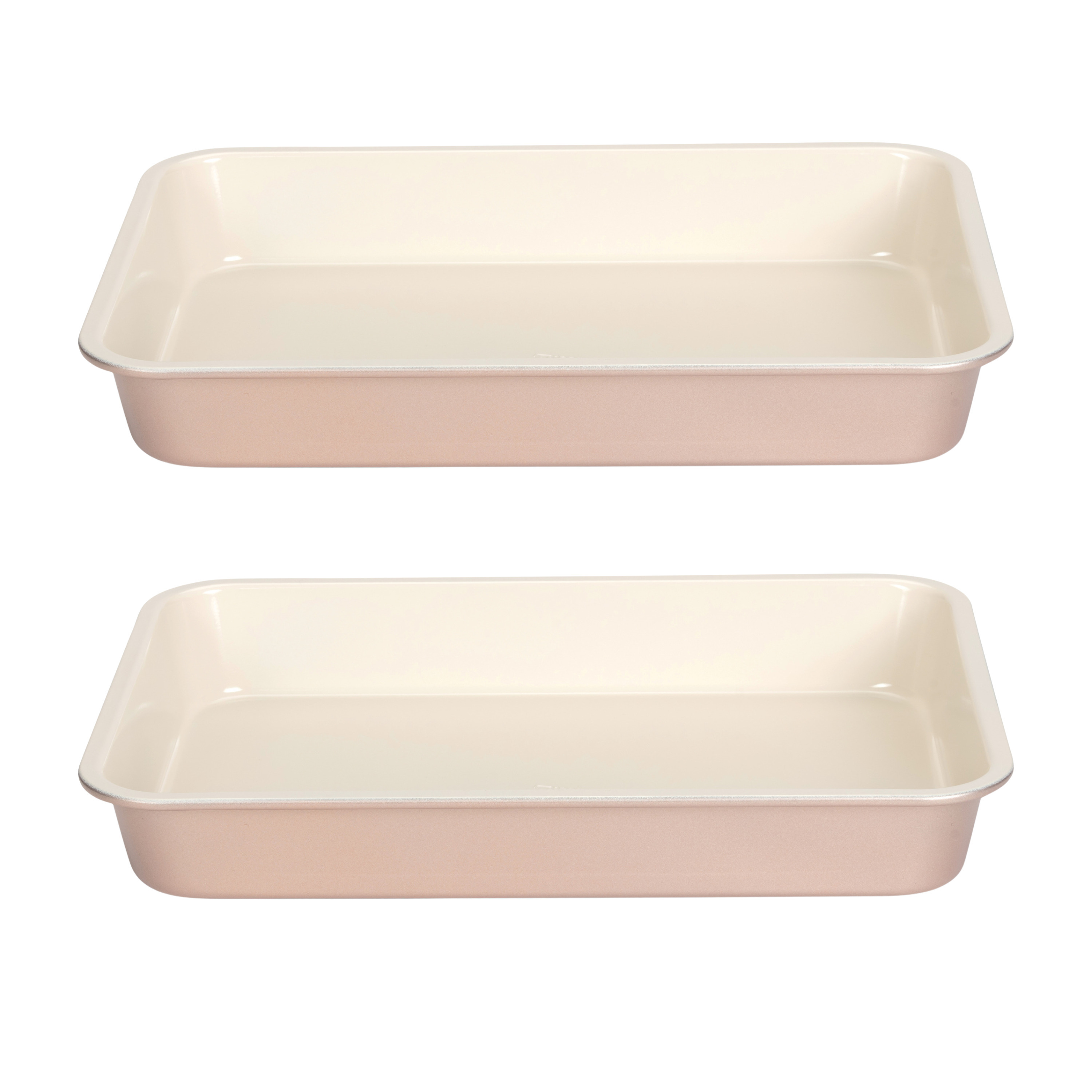 Merkloos Rechthoekige ovenschaal/braadslede - 2x - metaal - 35 x 24 cm - wit/roze - Ovenschotel schalen -