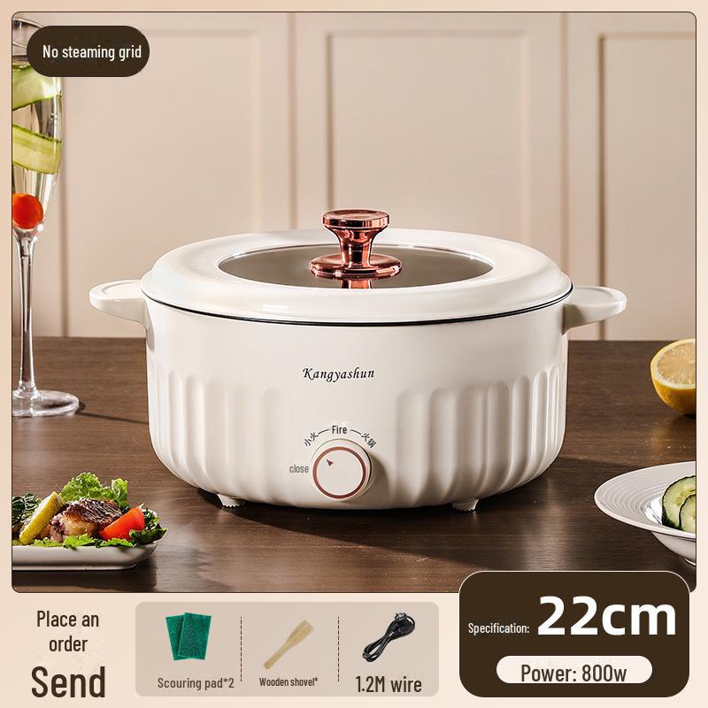Perfect choice for your home Compacte multifunctionele elektrische kookpot: Elektrische koekenpan, hotpot, mini-noedelkoker en rijstkoker. Ideaal voor studentenhuizen en woningen. 22cm single layer