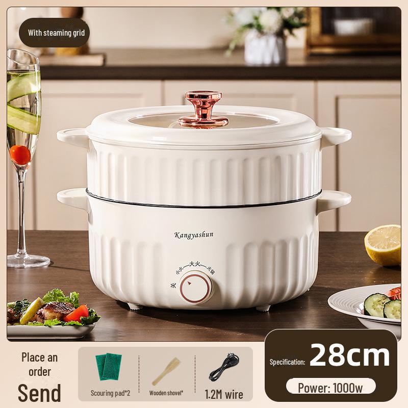 Perfect choice for your home Compacte multifunctionele elektrische kookpot: Elektrische koekenpan, hotpot, mini-noedelkoker en rijstkoker. Ideaal voor studentenhuizen en woningen. 28cm double layer