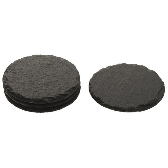 Merkloos Onderzetters - 20x stuks - leisteen - rond - 10 cm - glazen onderzetters -